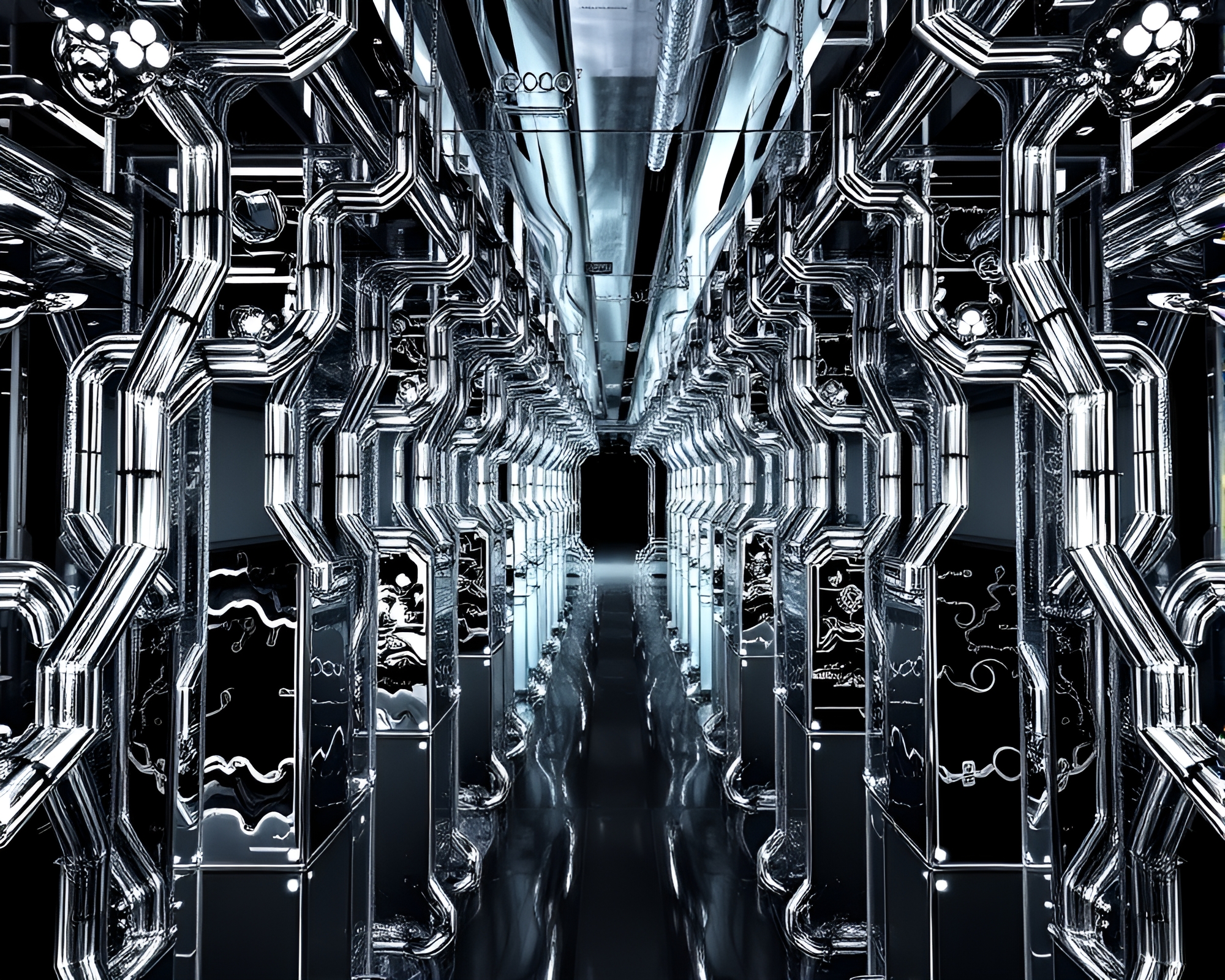 Necromantic Silver Leaf Mirror Maze – free AI stock image