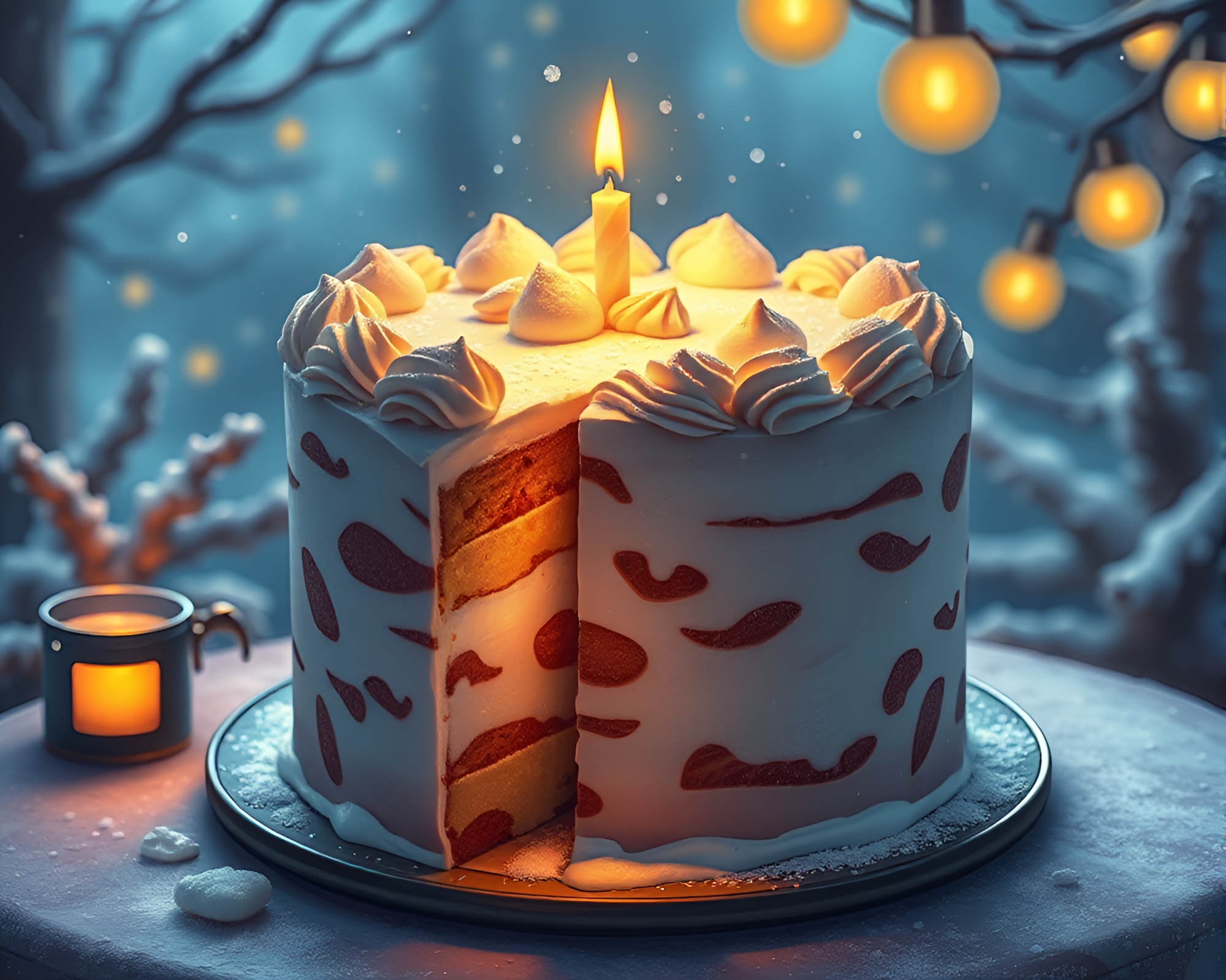 Steampunk Snowflake Marbled Cake Glow – free AI stock image