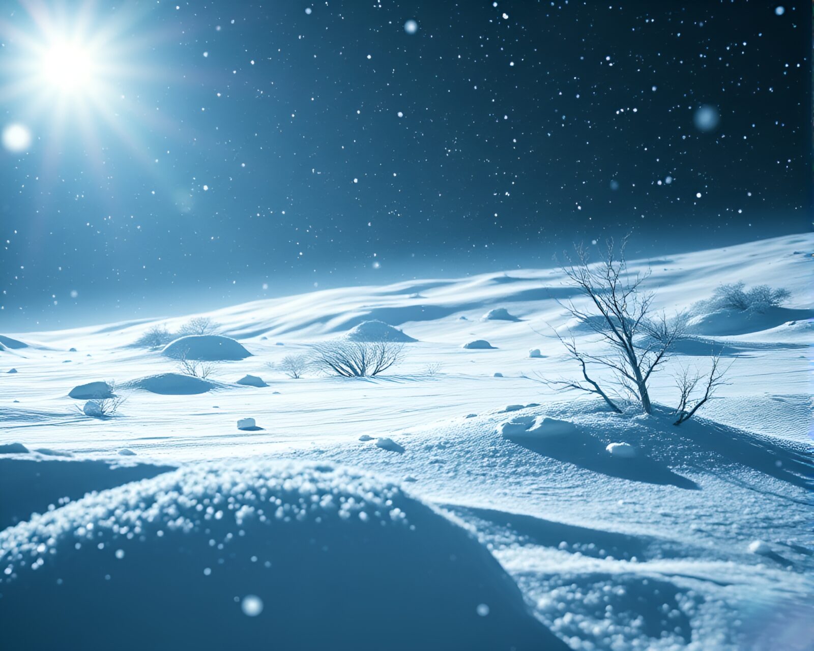 Subsurface glowing lights on a snowy space habitat