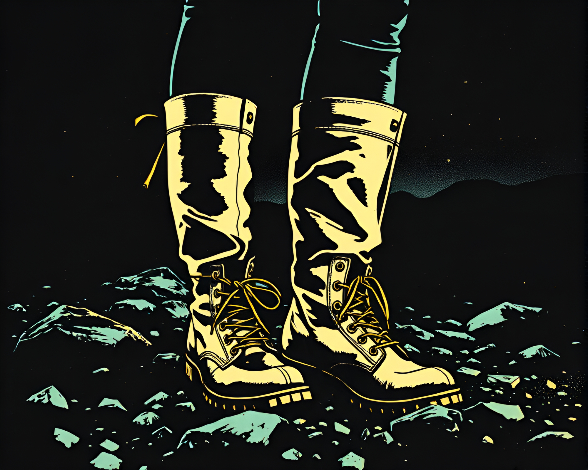 Gravity Boots in Woodcut Print Style – free AI stock image