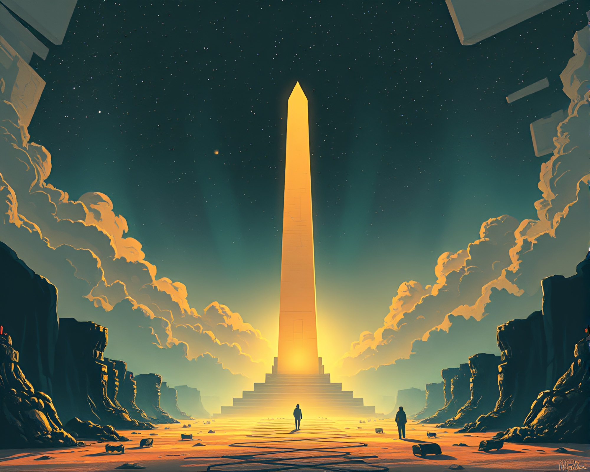 Steampunk Obelisk in Midday Negative Space – free AI stock image