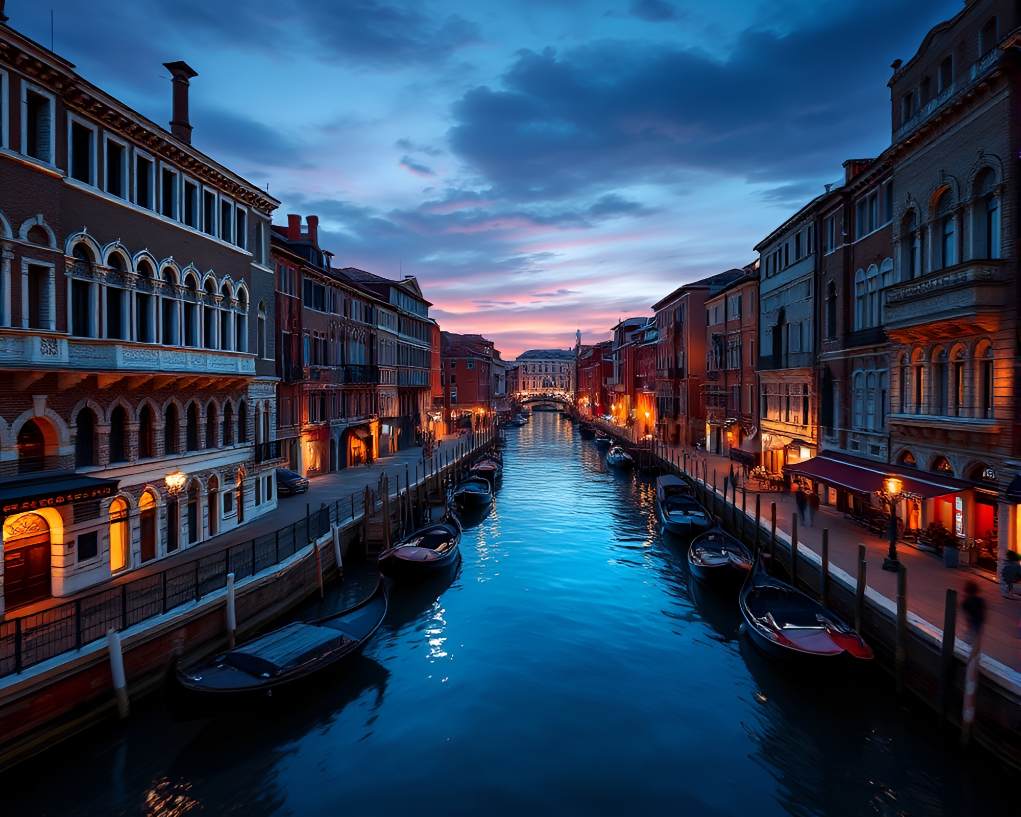 Digital Twilight in Venetian Canal: Architectural Dream – free AI stock image