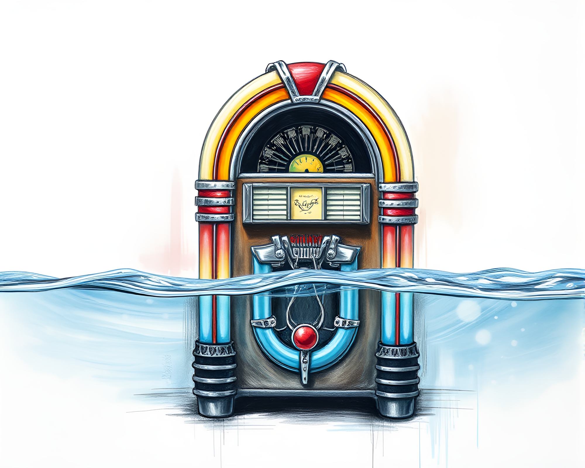 Retro Jukebox in Chalk Art Water Ripples – free AI stock image