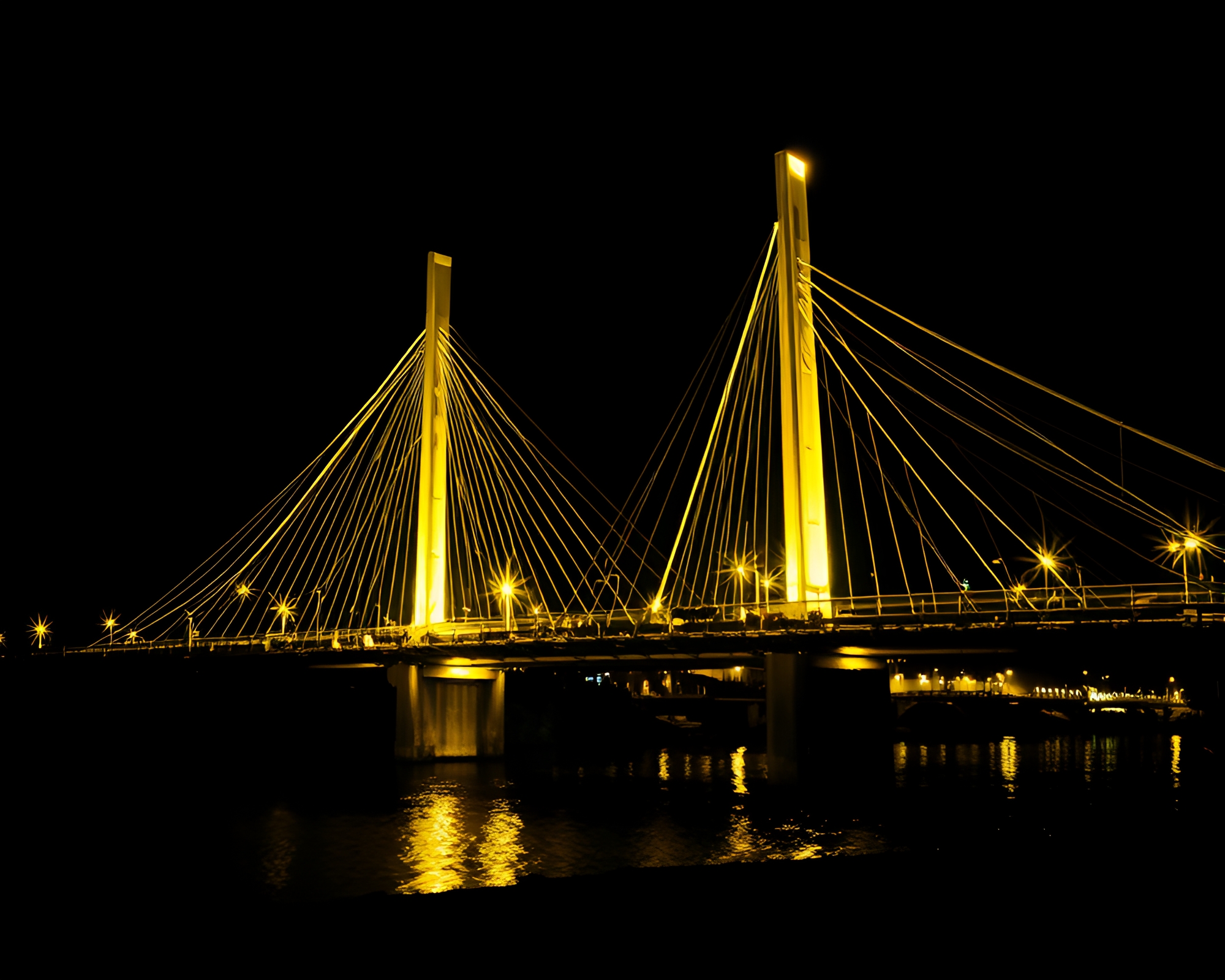 Glass Bridge in Monochrome Yellow Light Leak – free AI stock image