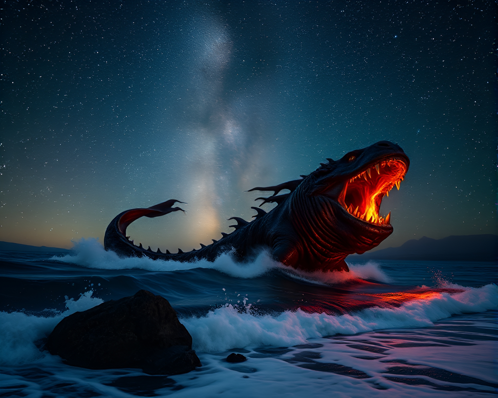 Leviathan Awakening: Floating Embers in Milky Way Mirage – free AI stock image