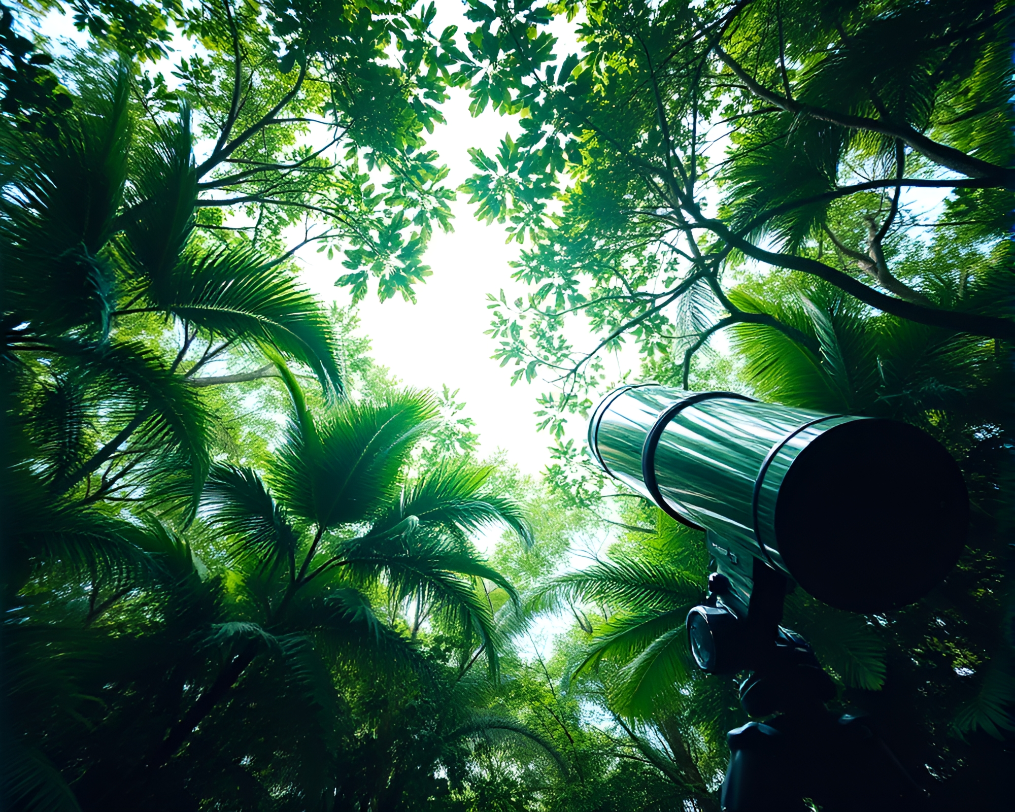 Telescope Lens Distortion in Jungle Canopy Shade – free AI stock image