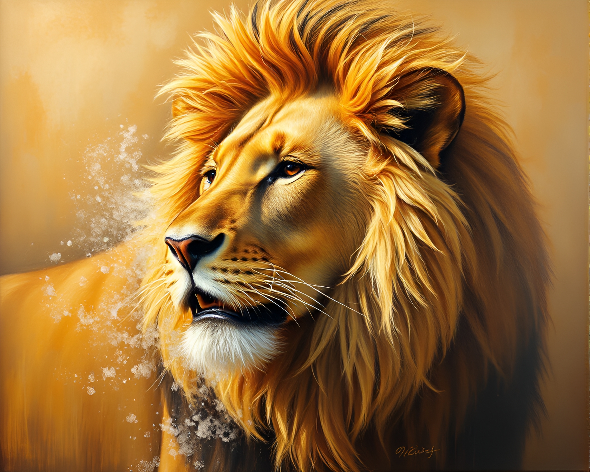 Golden Lion Feather Duster Oil Painting – free AI stock image