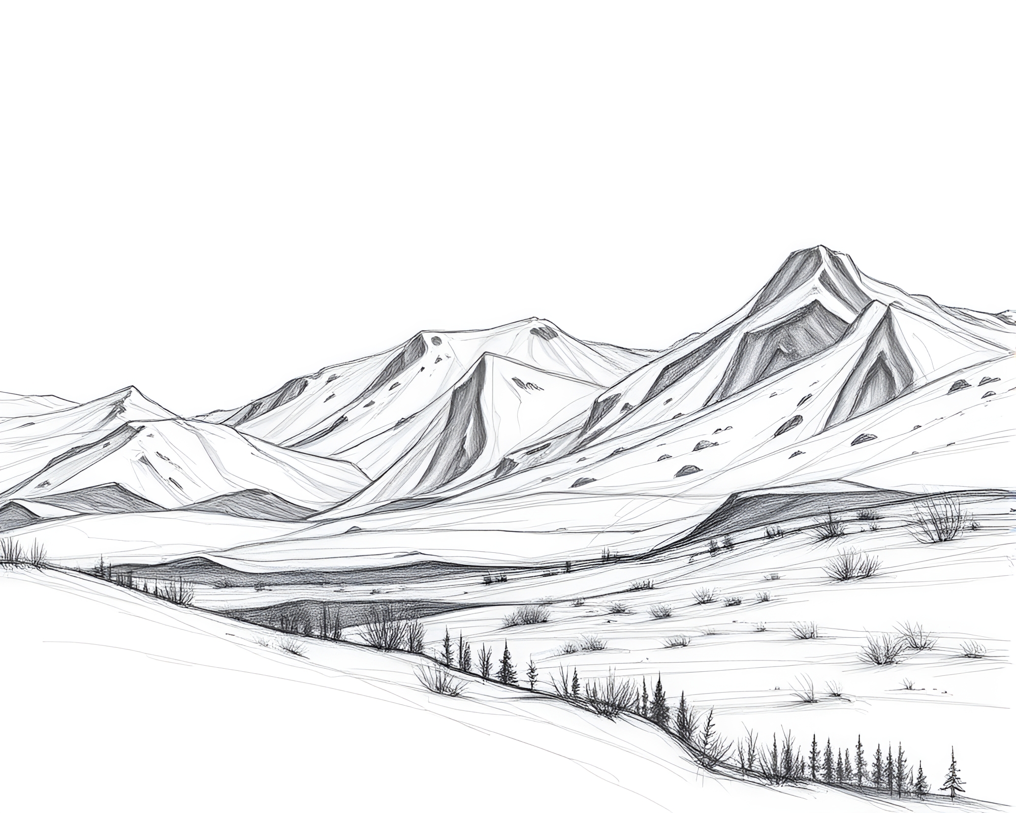 Northern Tundra Fabric Folds Pencil Sketch – free AI stock image
