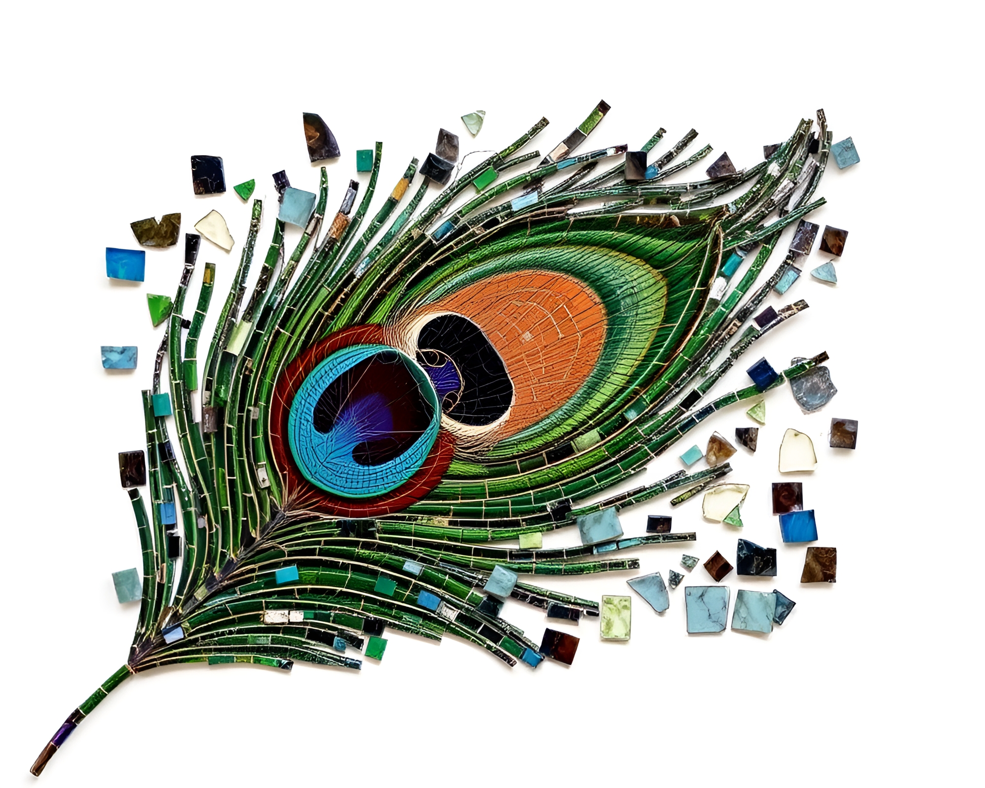 Kinetic Peacock Feather Mosaic Fragments – free AI stock image