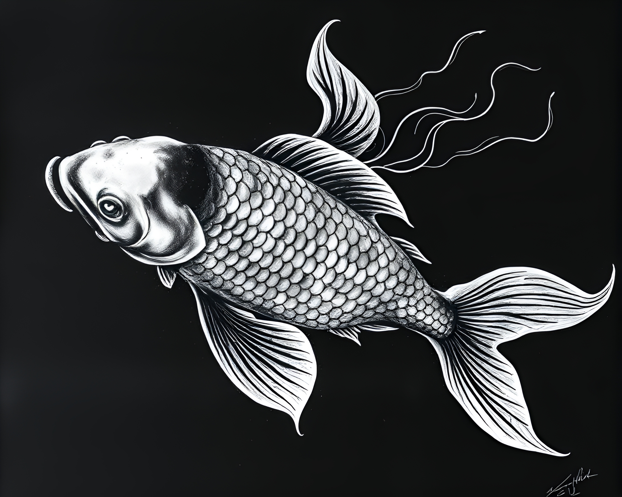 Dynamic Koi Fish Crosshatching Kinetic Art – free AI stock image