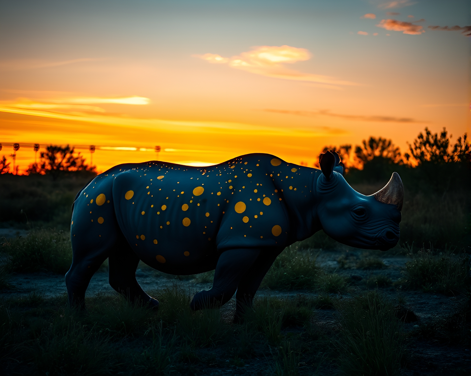 Mildew Rhino at Golden Hour Graffiti Oasis – free AI stock image