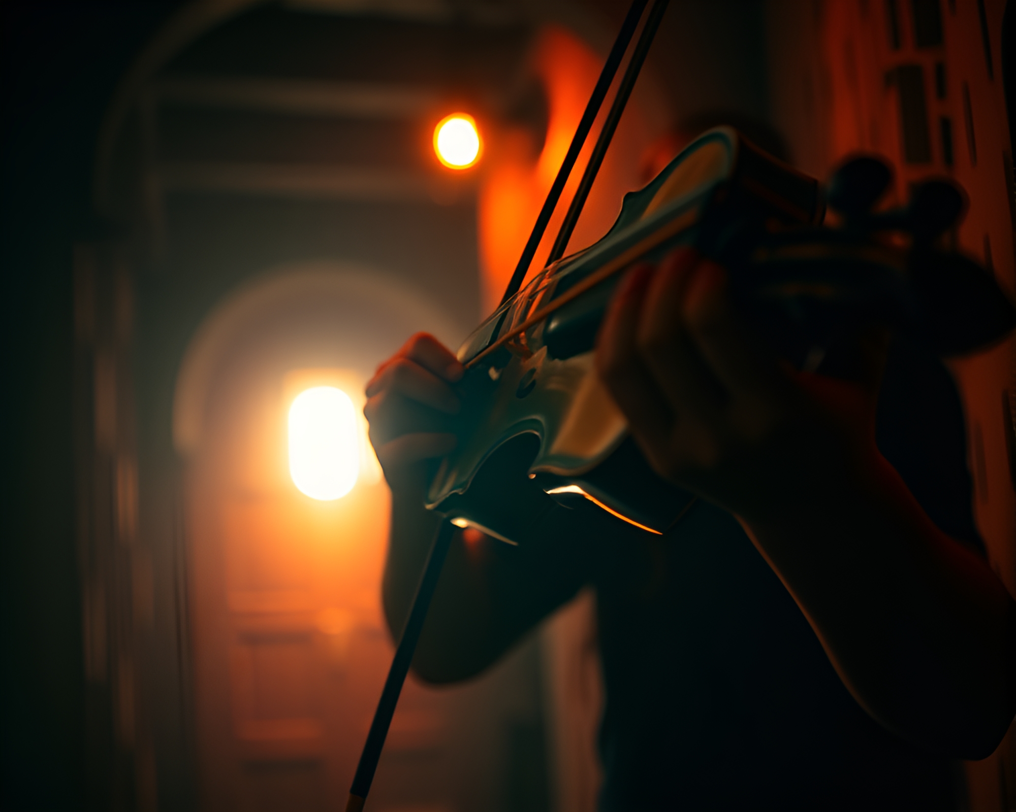 Ethereal Violinist in Retro Future Dungeon – free AI stock image