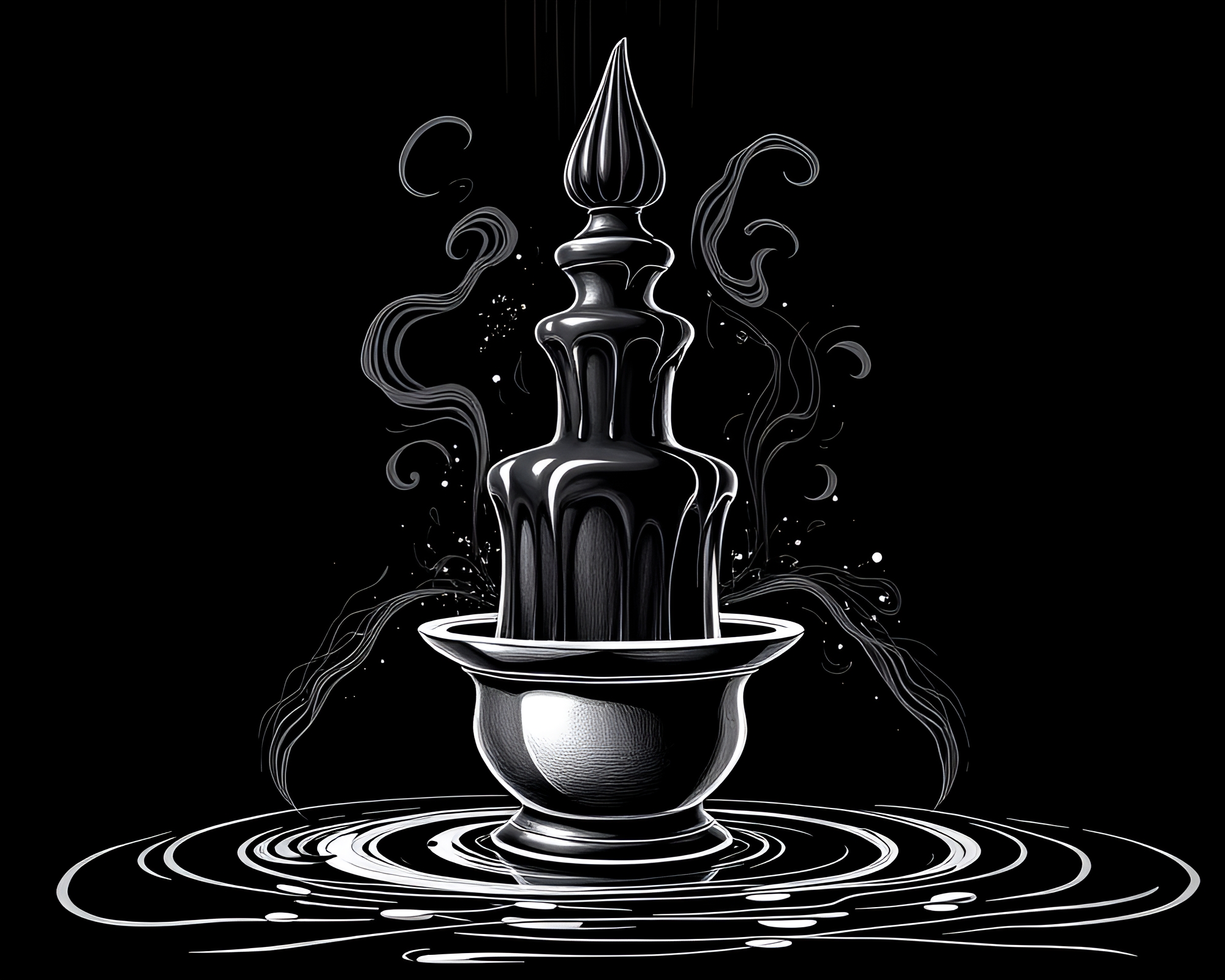 Chocolate Fountain in 16-Bit Charcoal Black Style – free AI stock image
