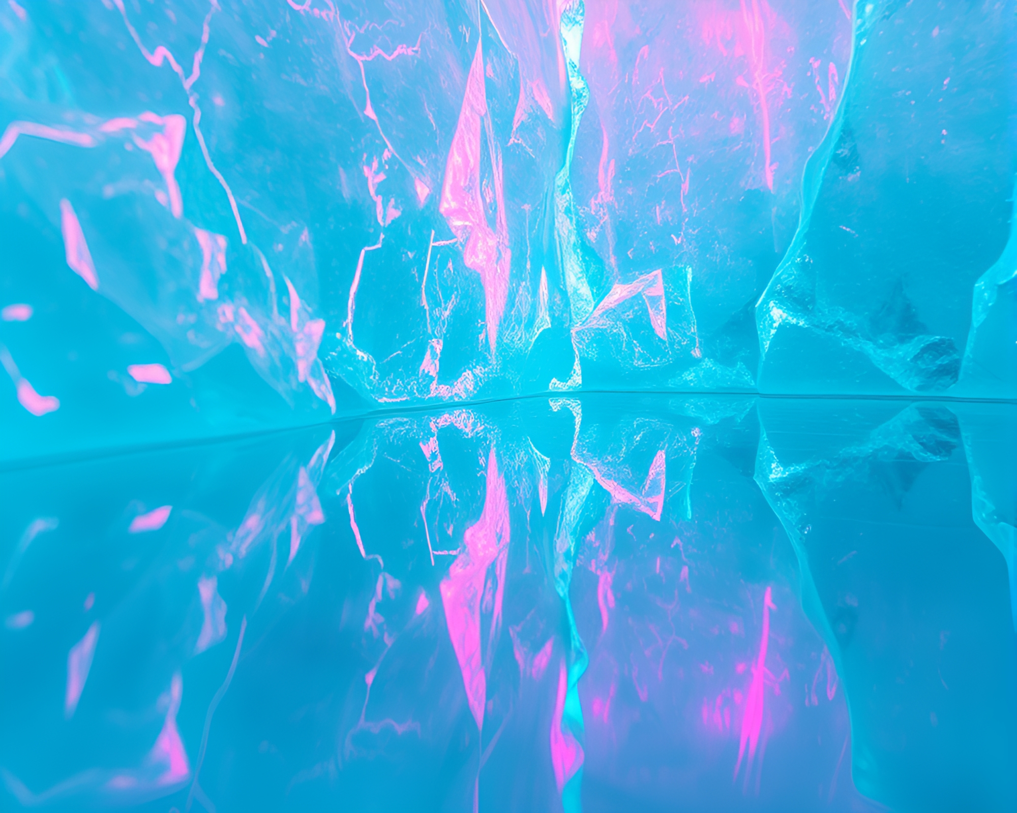 Vaporwave Mermaid gazing at Ice Reflection Cracks – free AI stock image