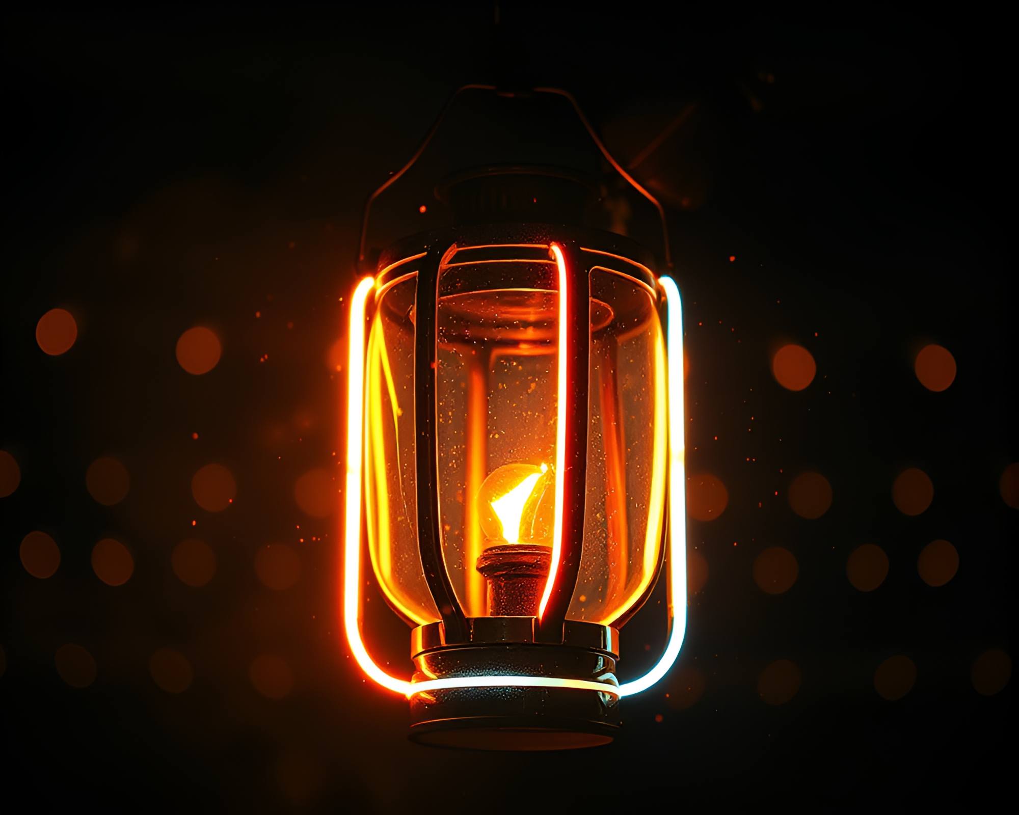 Neon Oil Lantern Glowing in Dusty Matte Light – free AI stock image