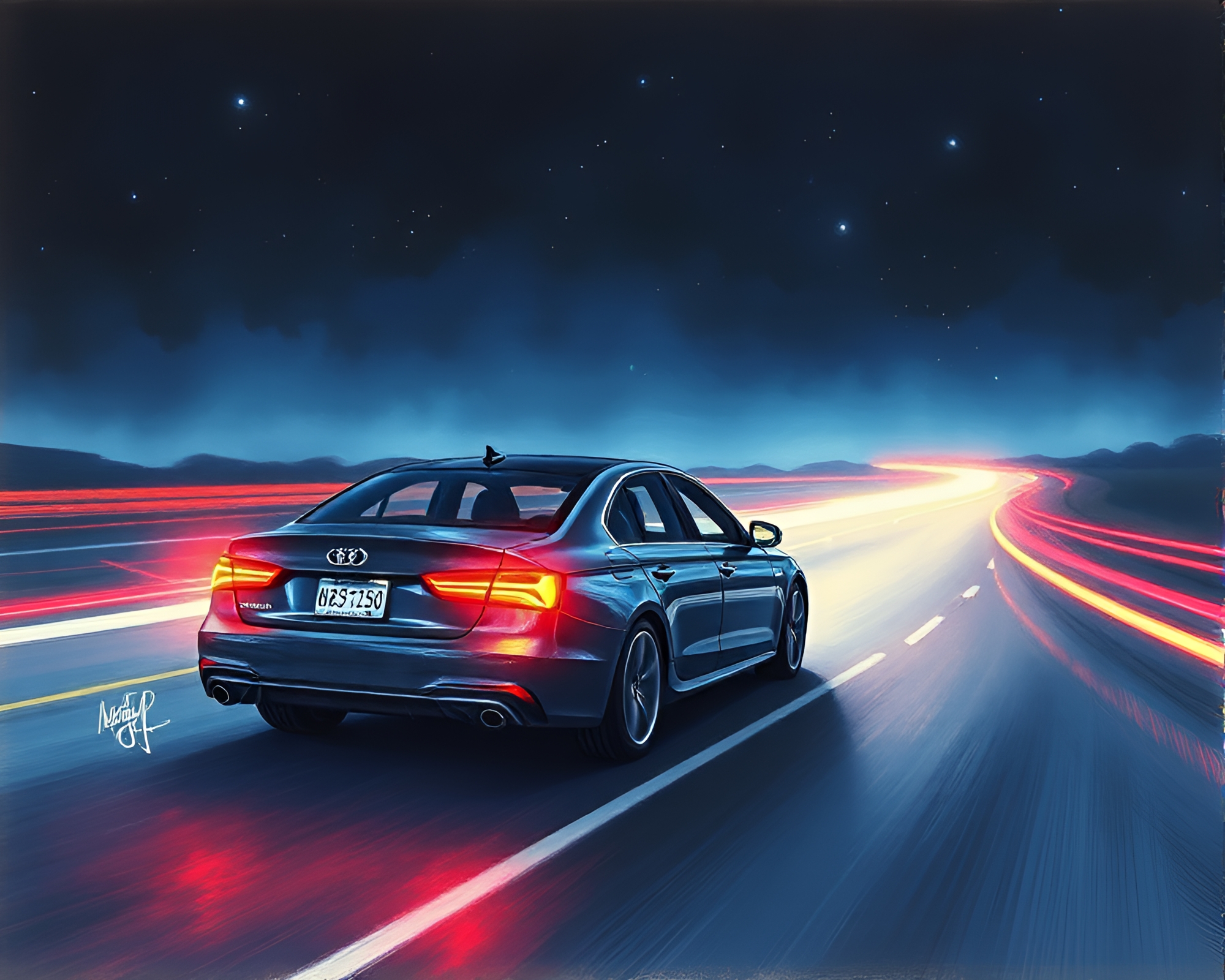 Satellite-inspired Car Light Trails in Pastel Drawing – free AI stock image
