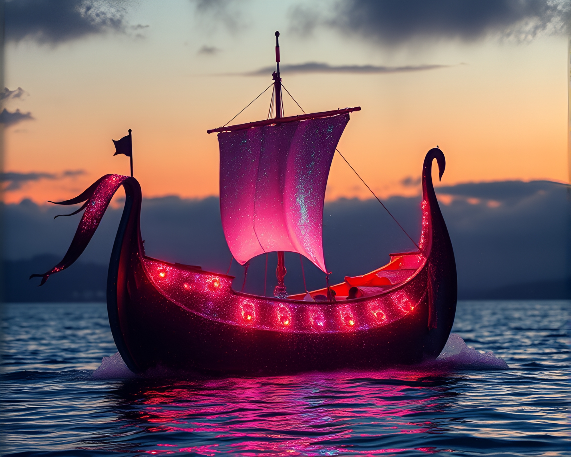 Viking Longship Through Glitter Dust Nebula – free AI stock image