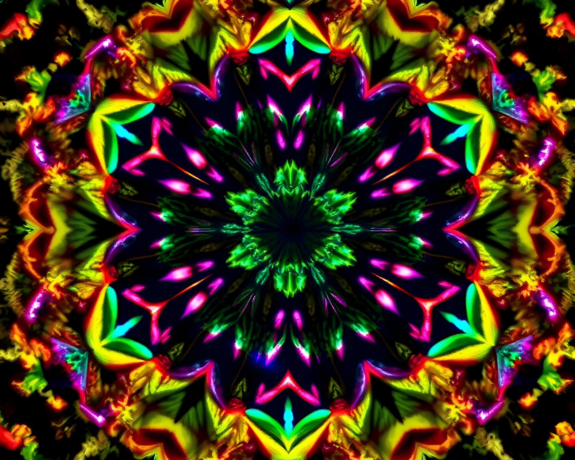 Neon Ink Calligraphy Bursting with Kaleidoscope Patterns – free AI stock image