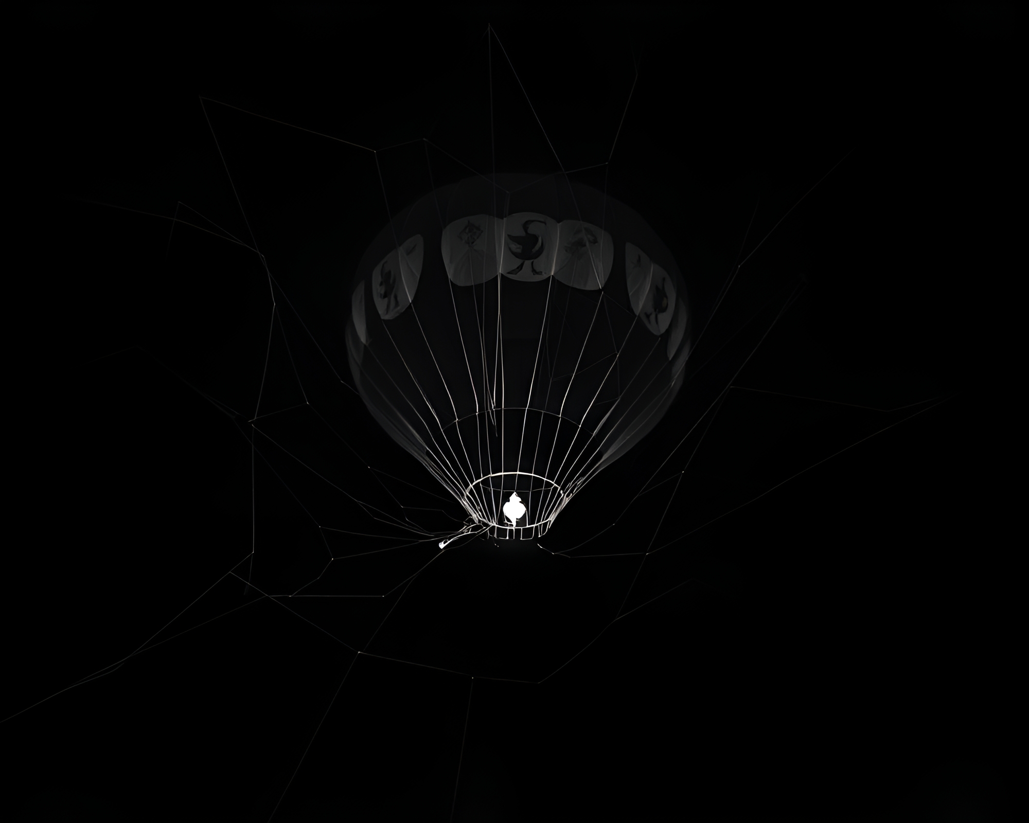 Surreal Hot Air Balloon in X-Ray Cobweb – free AI stock image