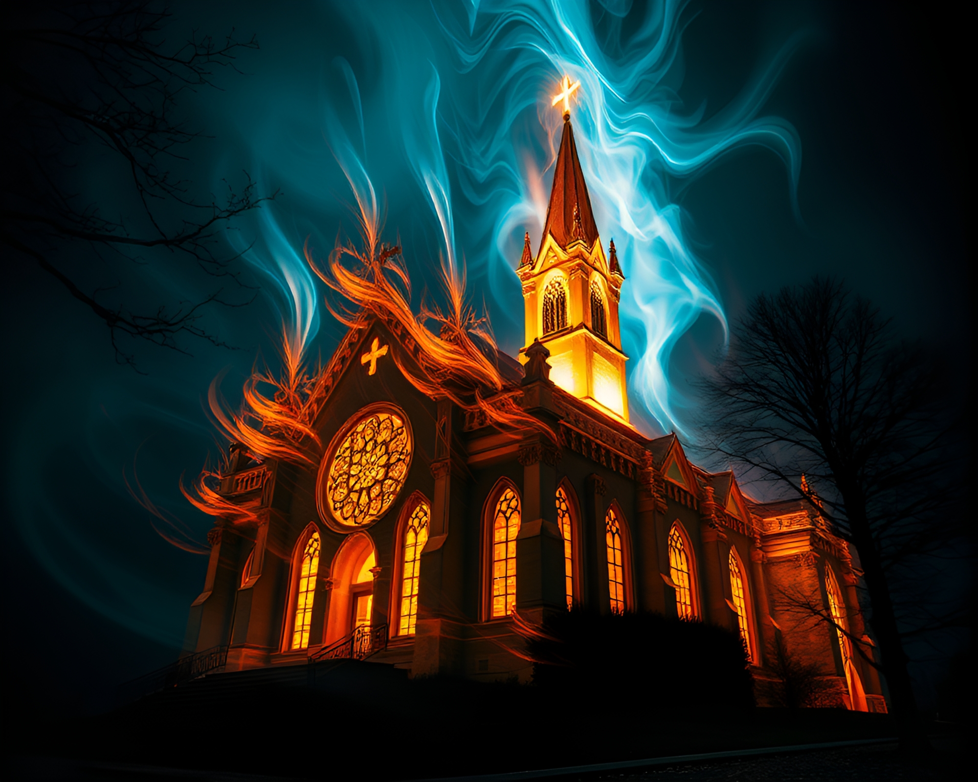 Ethereal Banshee in Fractal Church Candlelight – free AI stock image