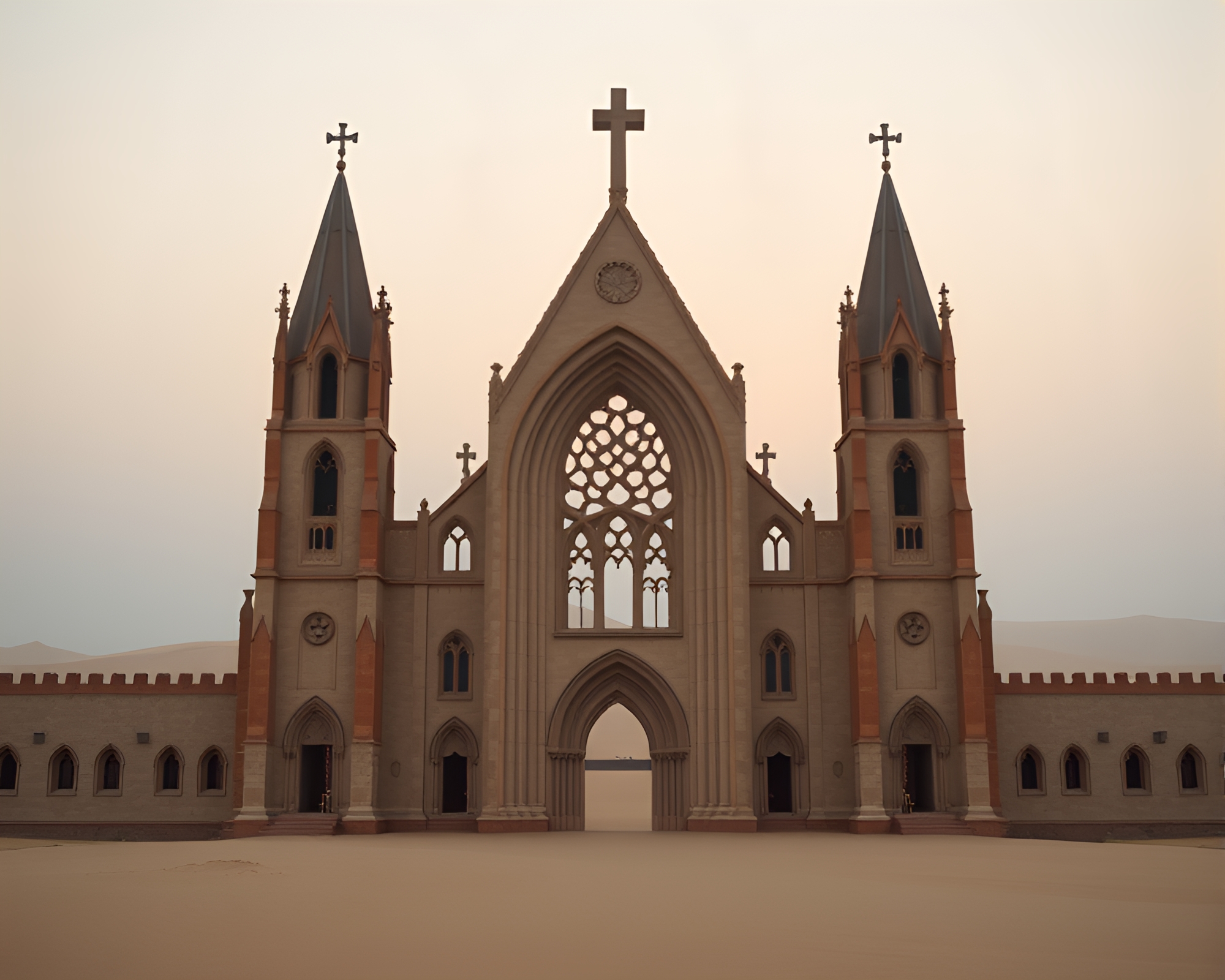 Gothic Cathedral in Desert Sands – free AI stock image