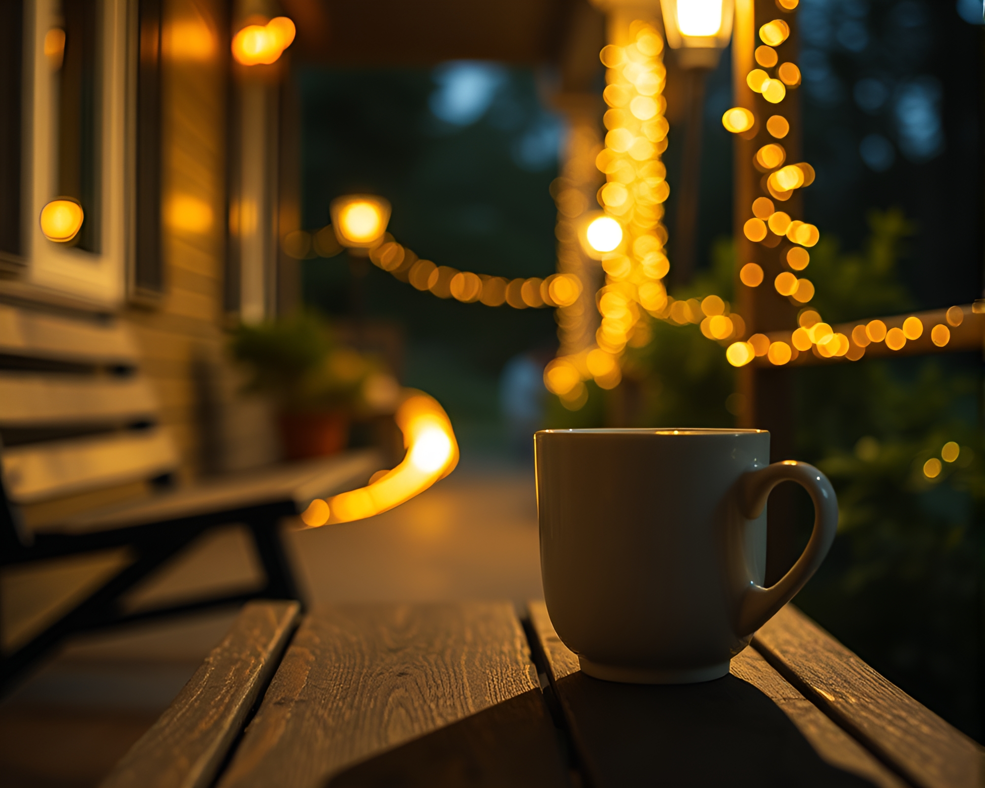 Coffee cup light trail porchlight – free AI stock image