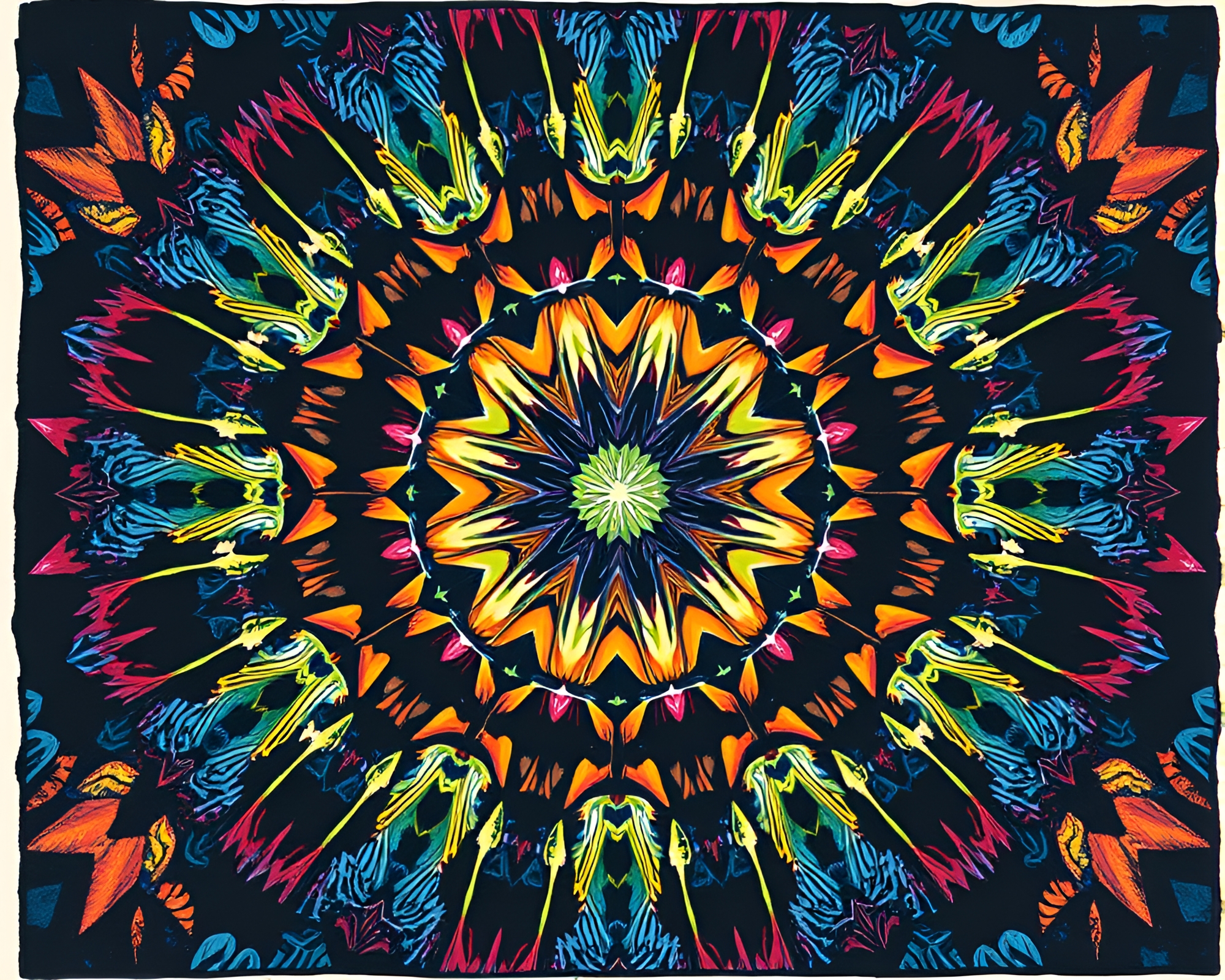 Glacial Cave Kaleidoscope: Starburst Woodcut Print – free AI stock image