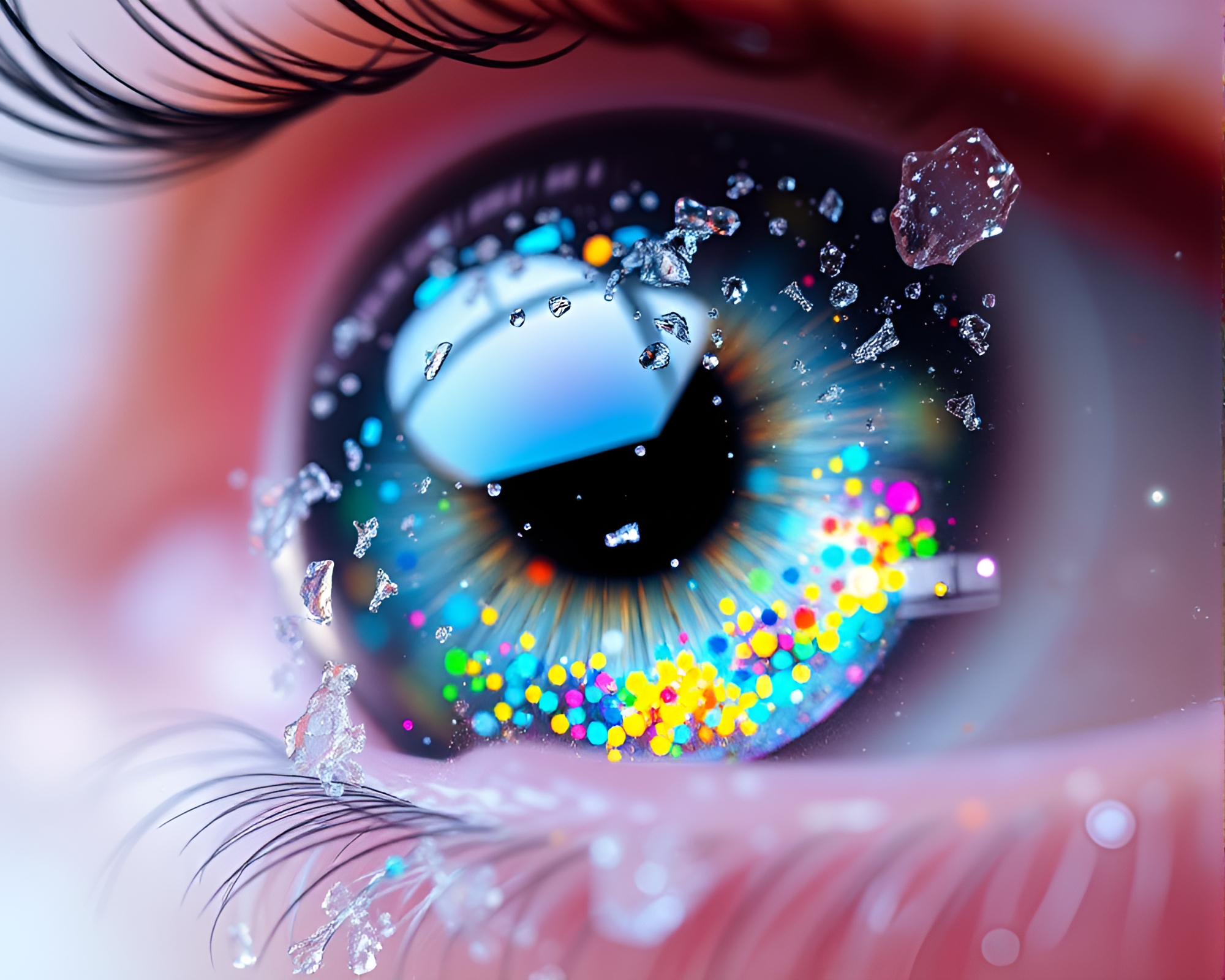 Frozen Futurism: Duochrome Smart Lens Confetti Explosion – free AI stock image