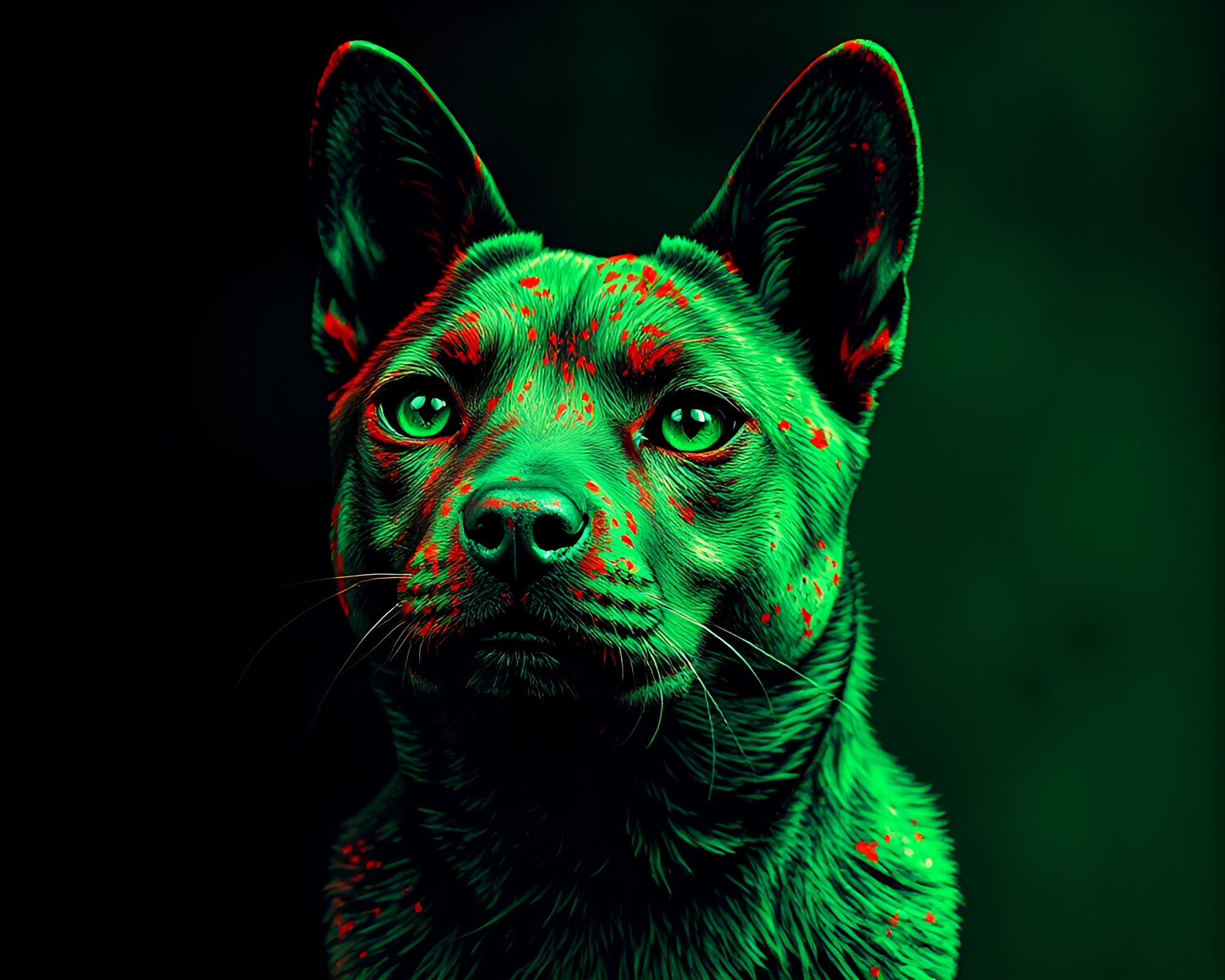 Rust Patina Holographic Pet in Monochrome Green Line Art – free AI stock image