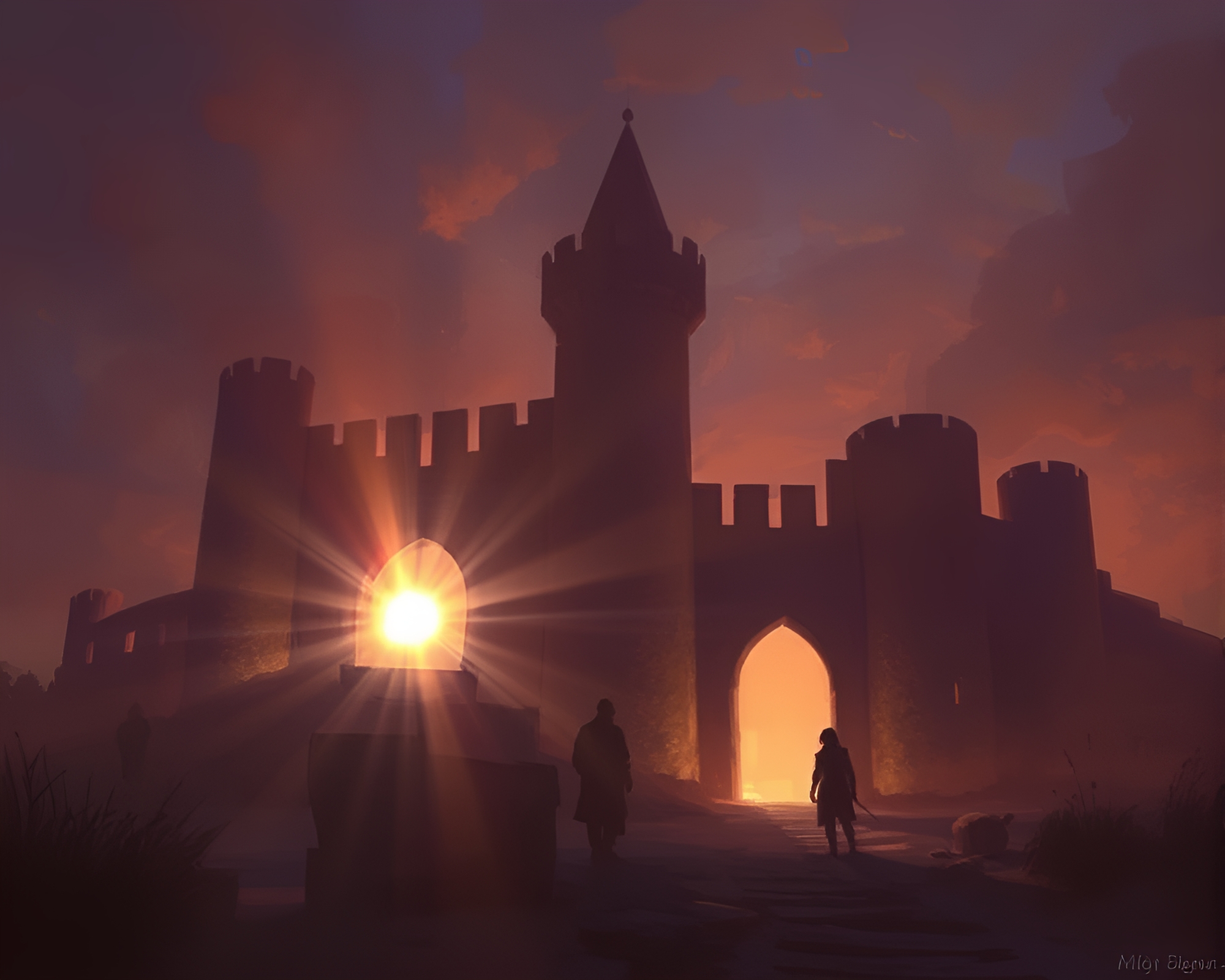 Sunset Flare at Abandoned Castle: Unearthed Beauty Captured – free AI stock image