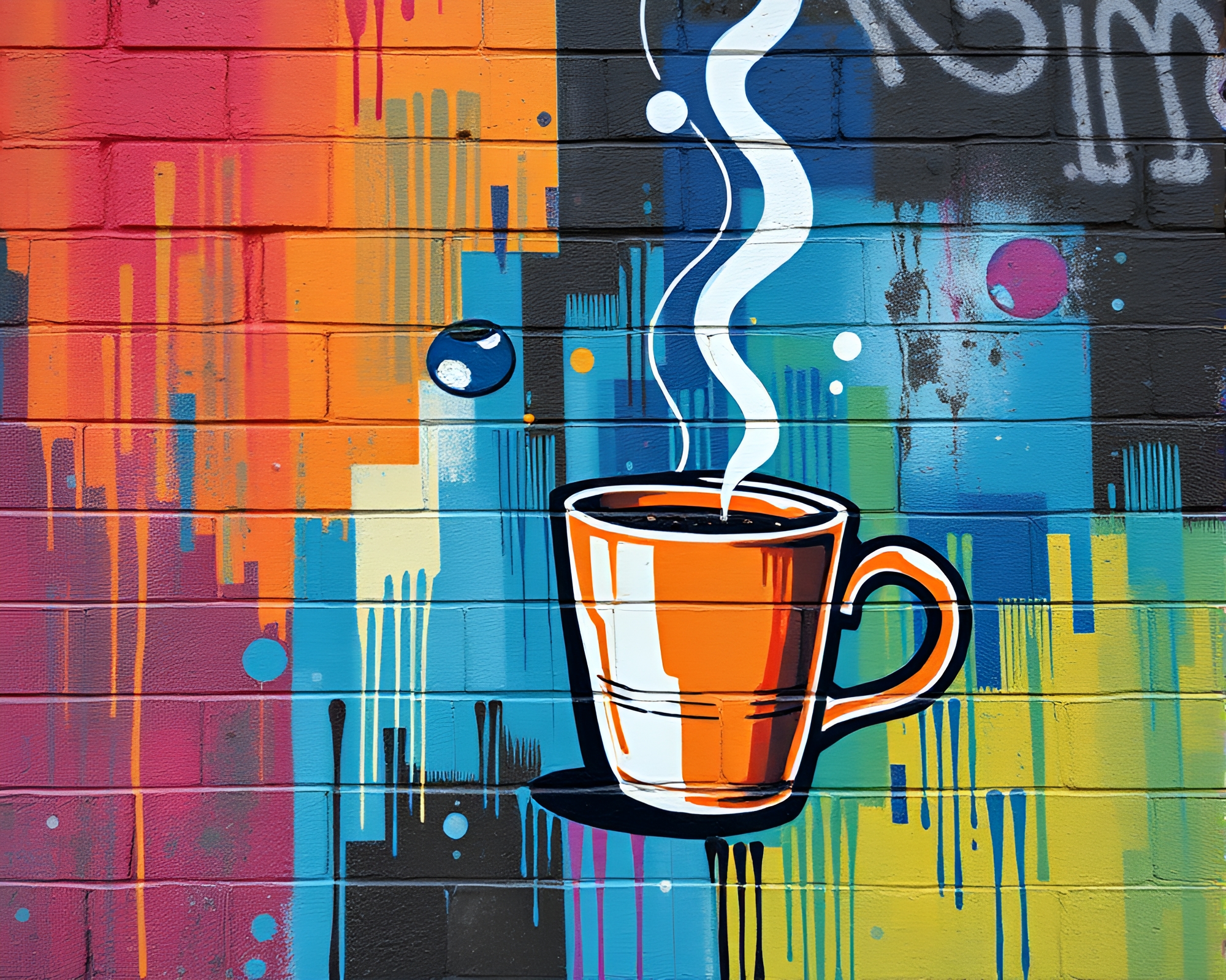 Coffee Cup Écorché Mural in Aurora Hues – free AI stock image