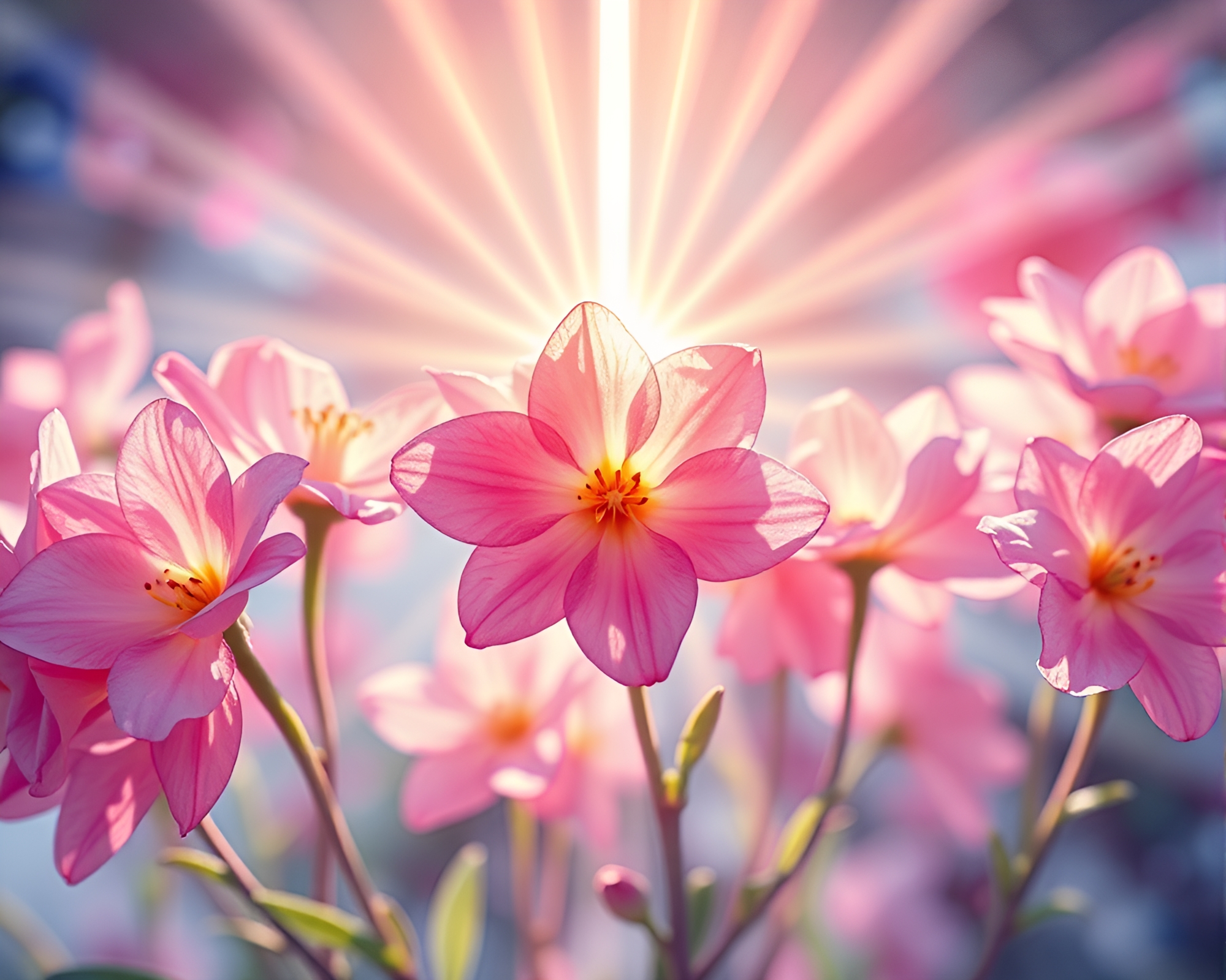 Sword of Blooms: Sunbeam Fantasy Composition – free AI stock image