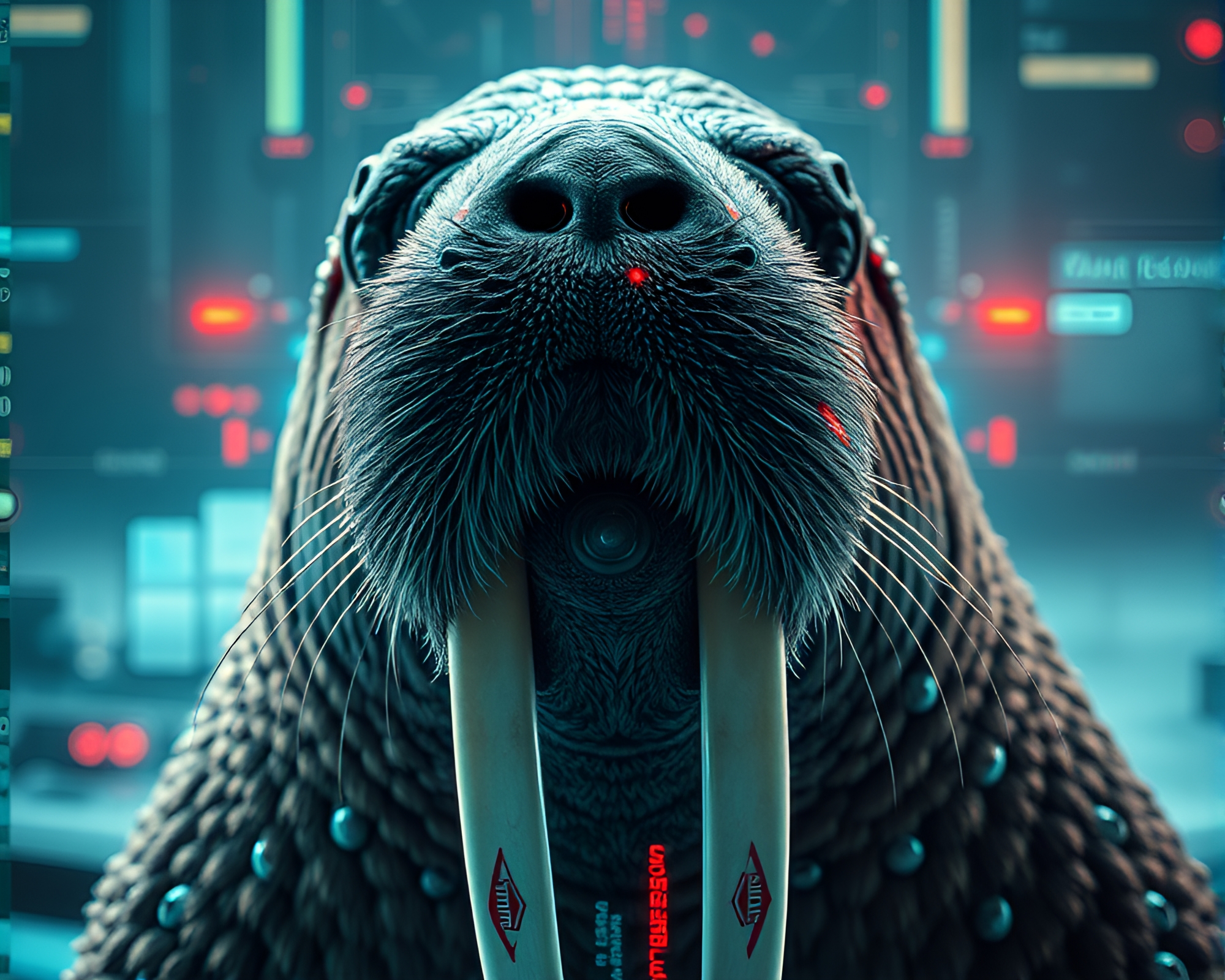 Futuristic Walrus Extreme Close-Up in High Saturation – free AI stock image