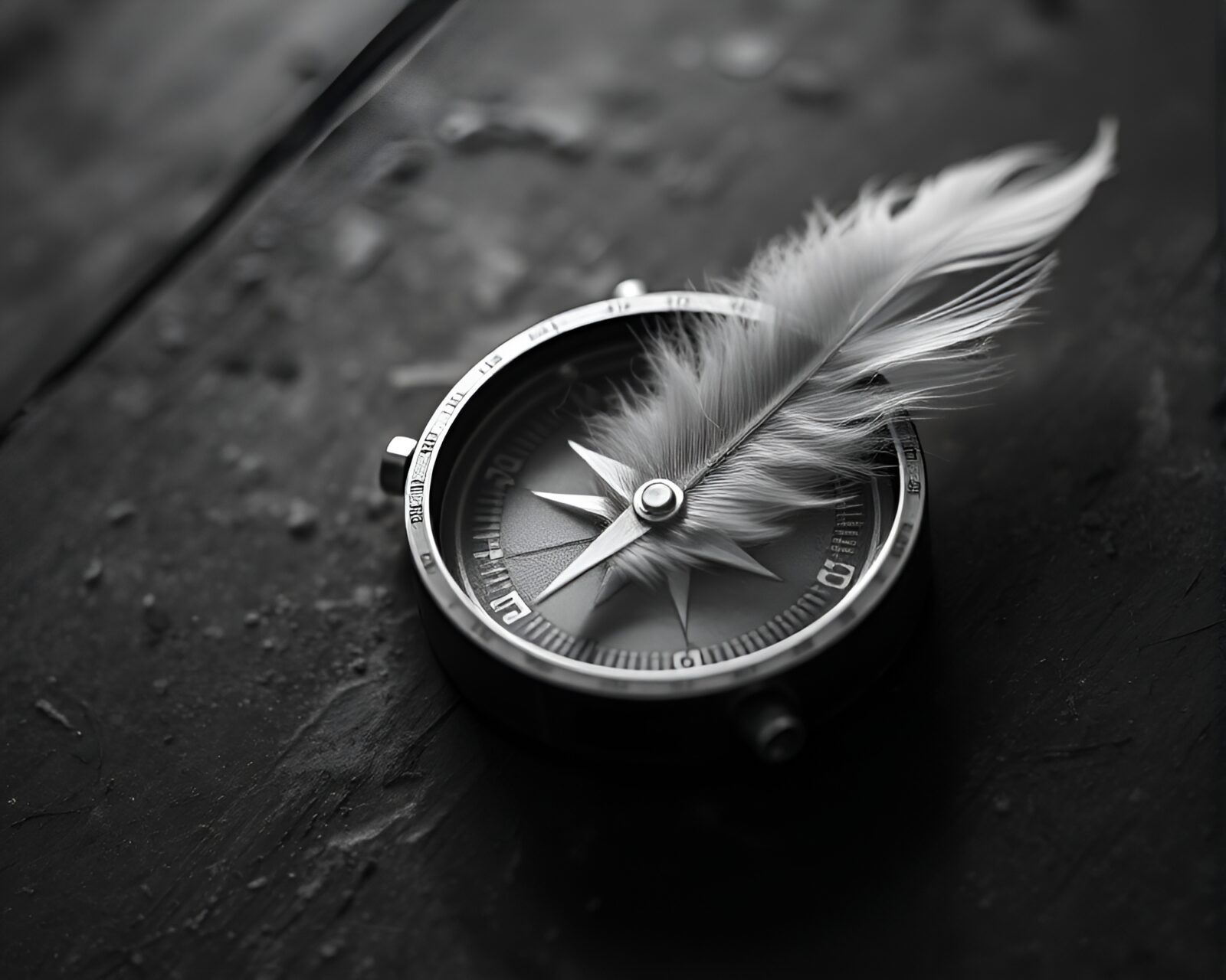 Vintage compass being cleaned with feather in retro colors