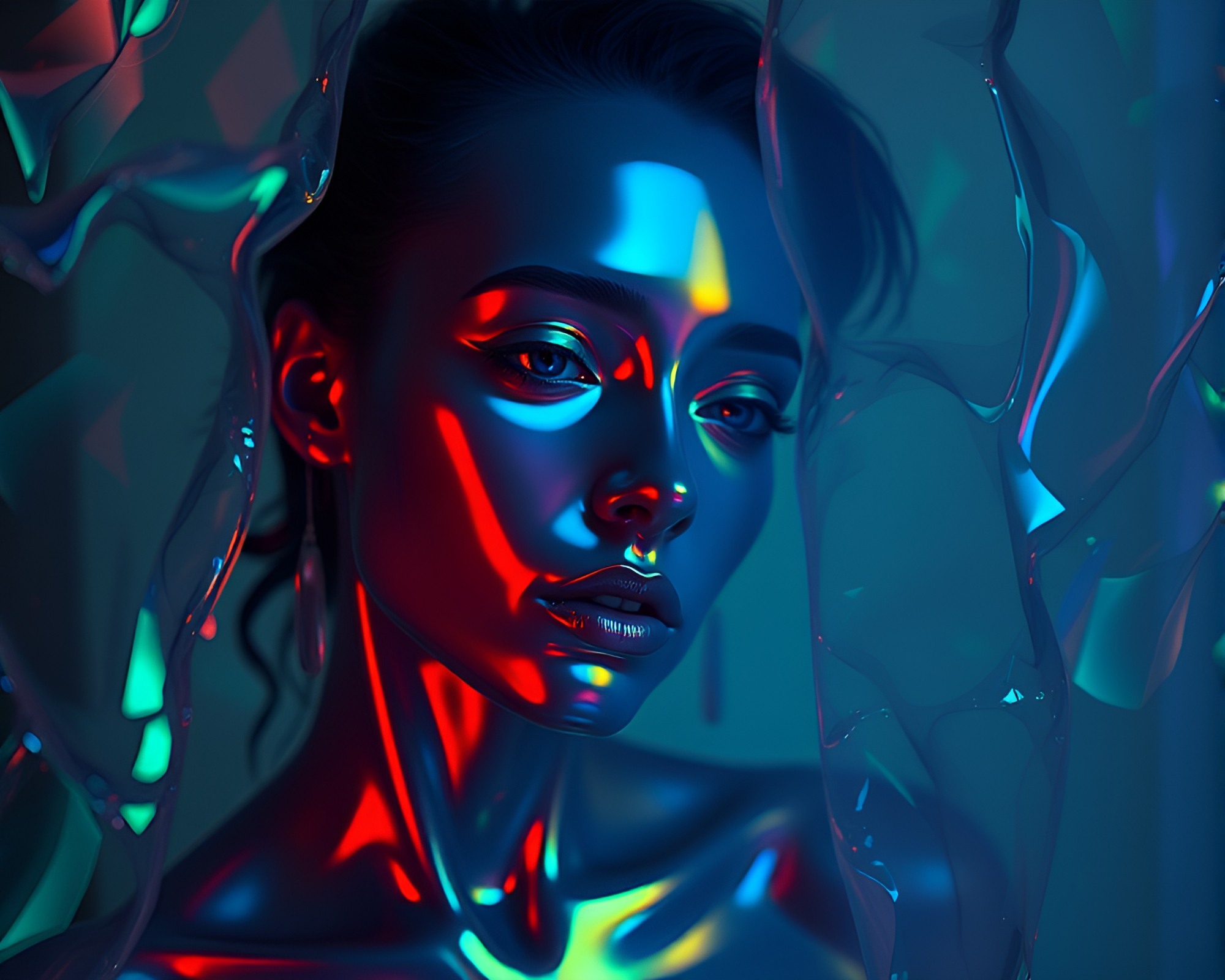 Iridescent Cyborg: Indigo Divisionism Revelation – free AI stock image