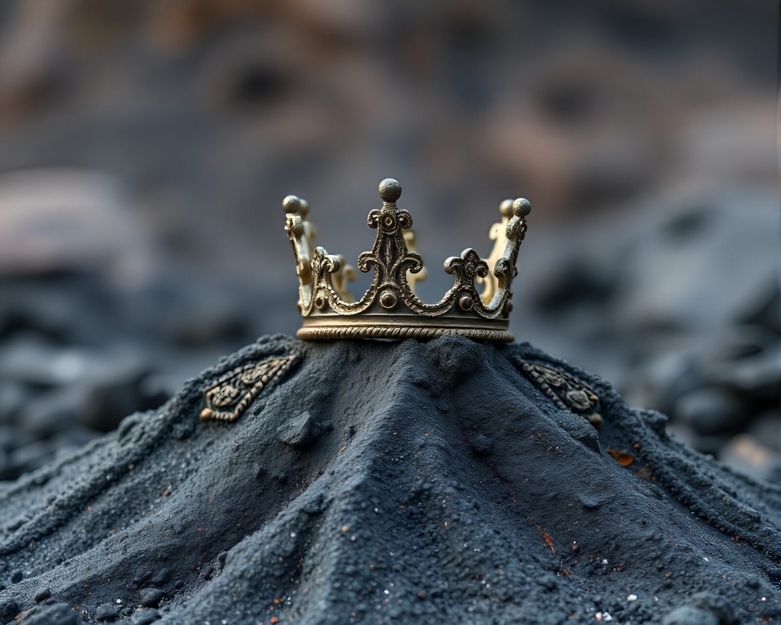 Crown made of colorful acrylic splatters in tilt-shift photography
