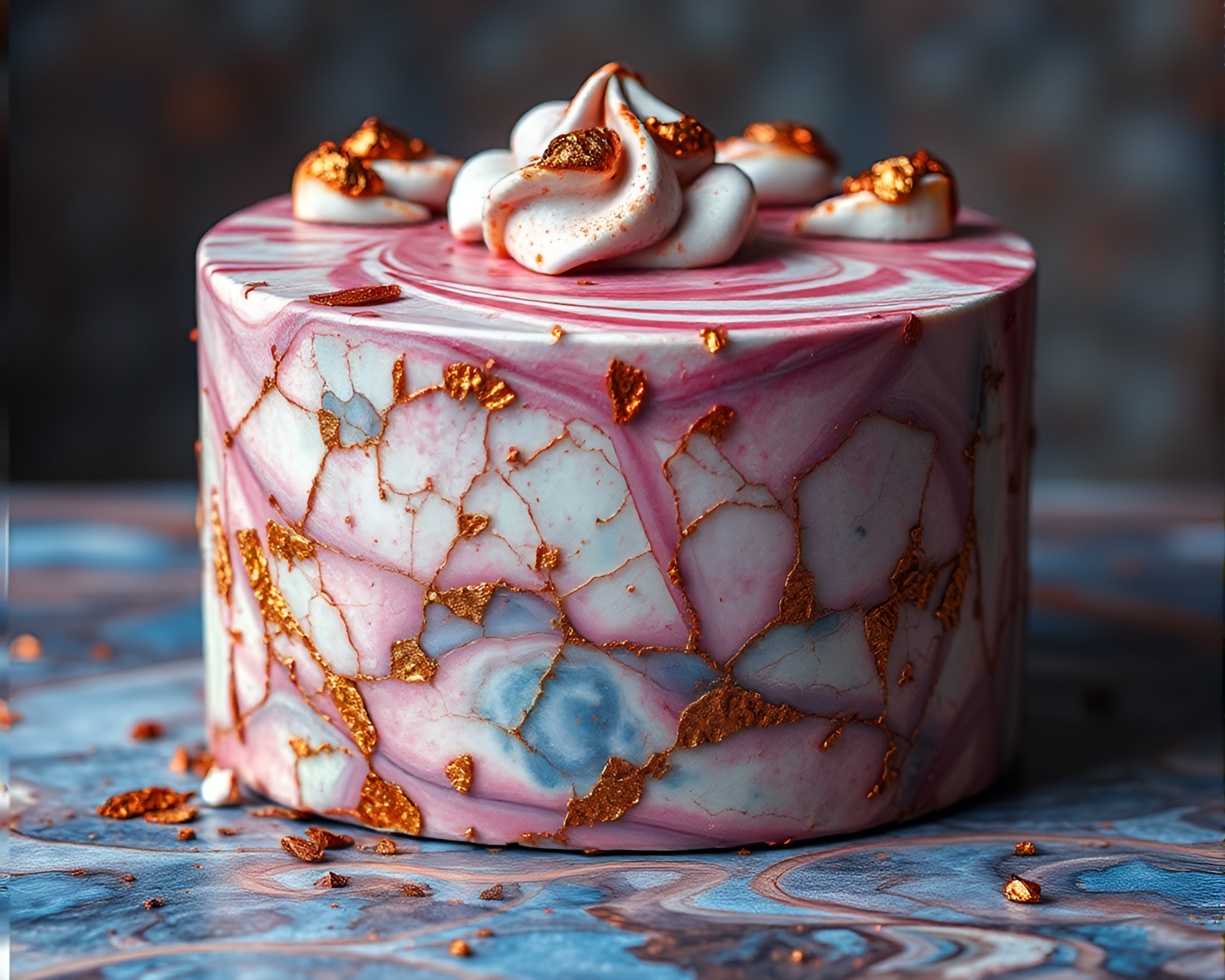 Fantasy Marbled Sapphire Cake with Rust Texture – free AI stock image