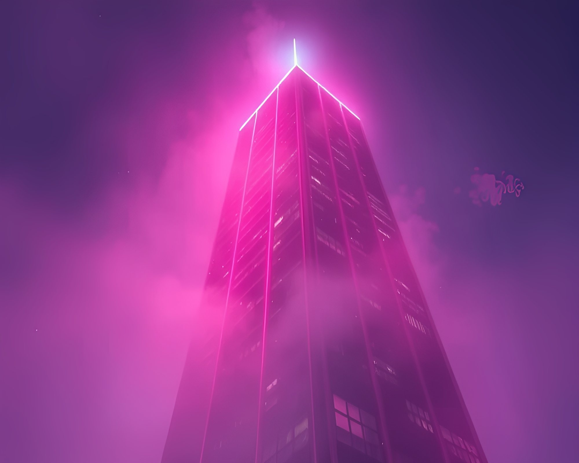 Urban Oasis: Neon Skyscraper Negative Space Serenity – free AI stock image