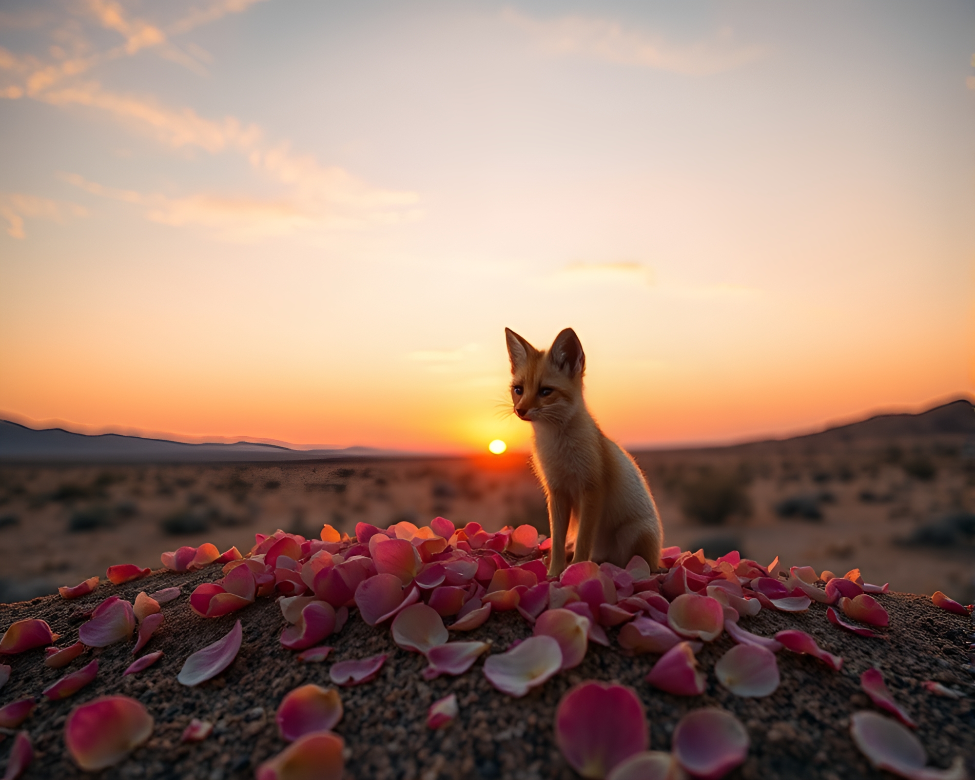 Fennec Fox Amidst Data Visualization Flower Petals – free AI stock image