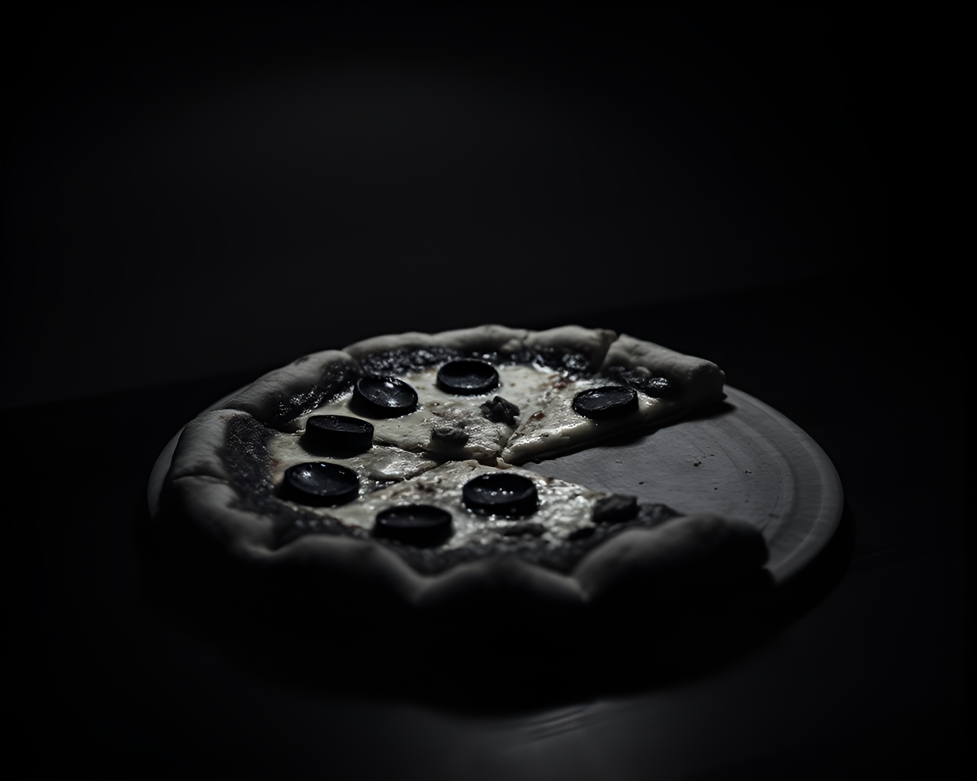 High-Contrast Noir Pizza Slice Studio Shot – free AI stock image