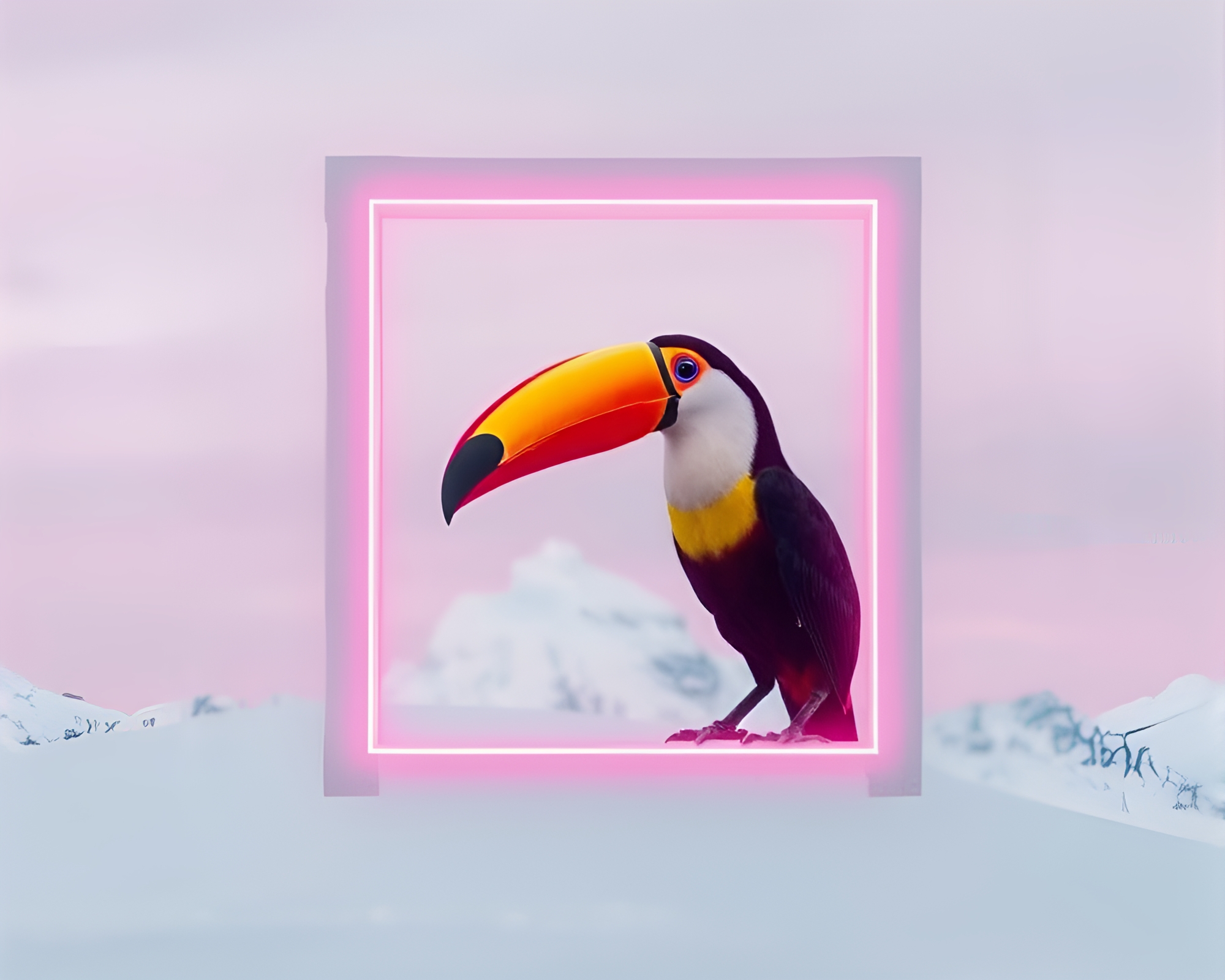 Retrowave Toucan in Antarctic Architectural Frame – free AI stock image