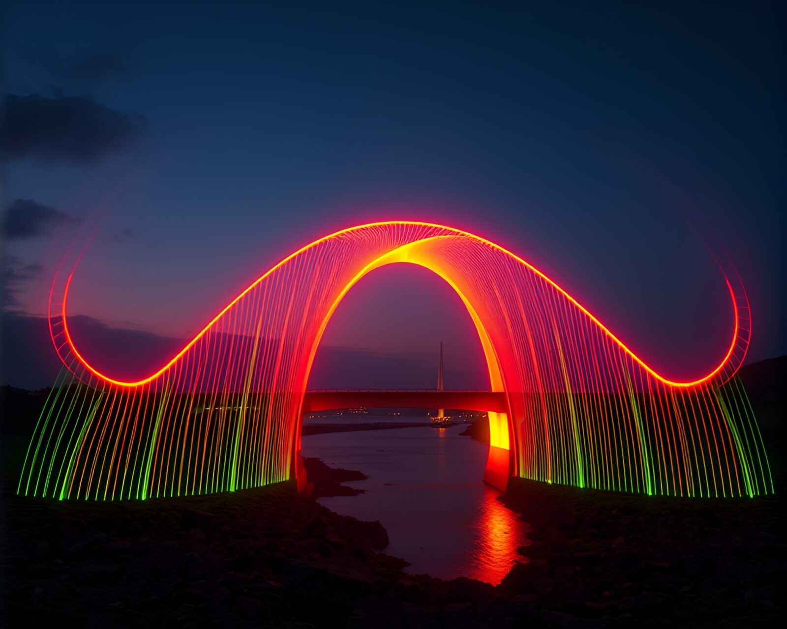 Hyper-saturated skeuomorphic design of fiber optic arch bridge