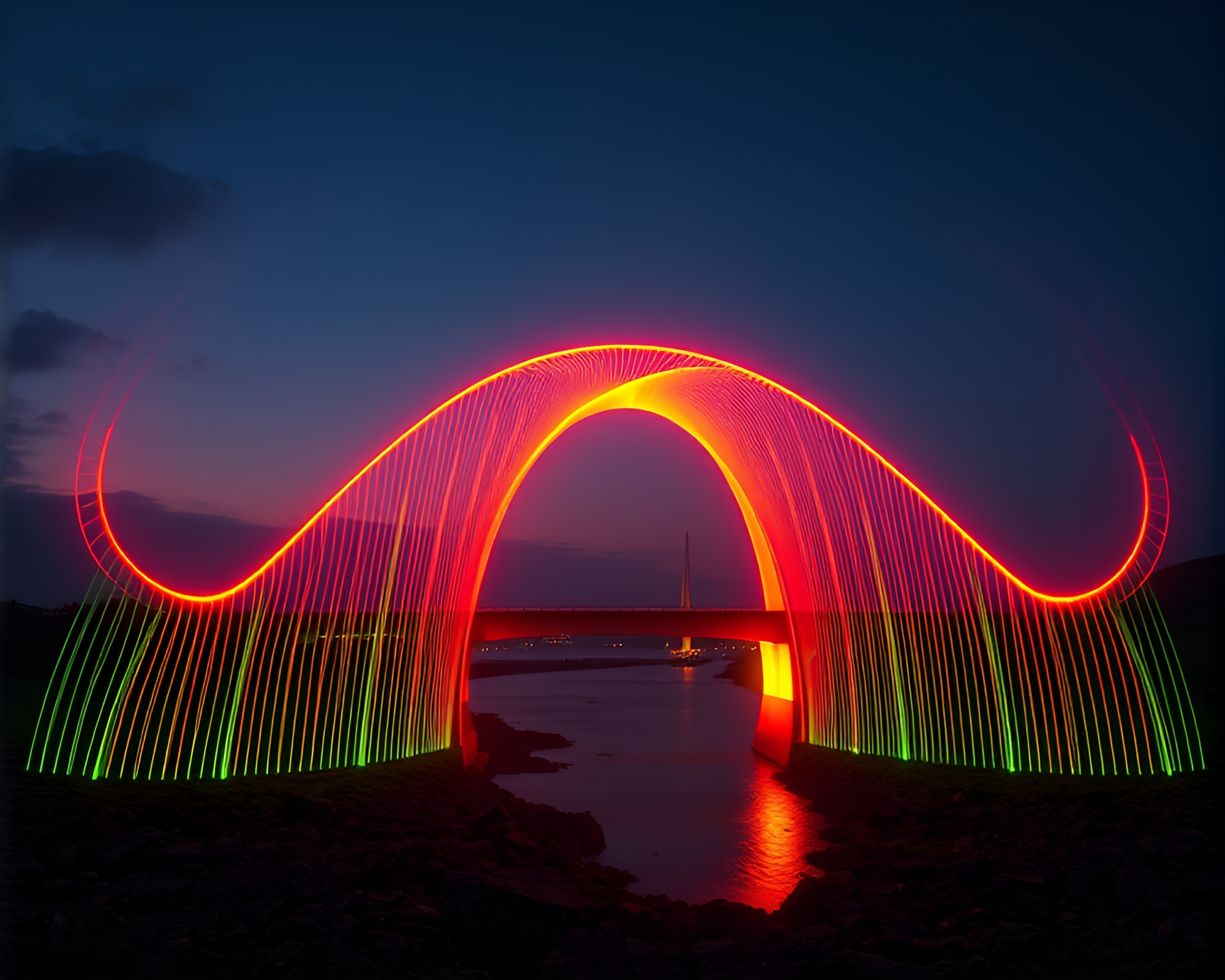 Vibrant Fiber Optic Arch Bridge Illumination – free AI stock image