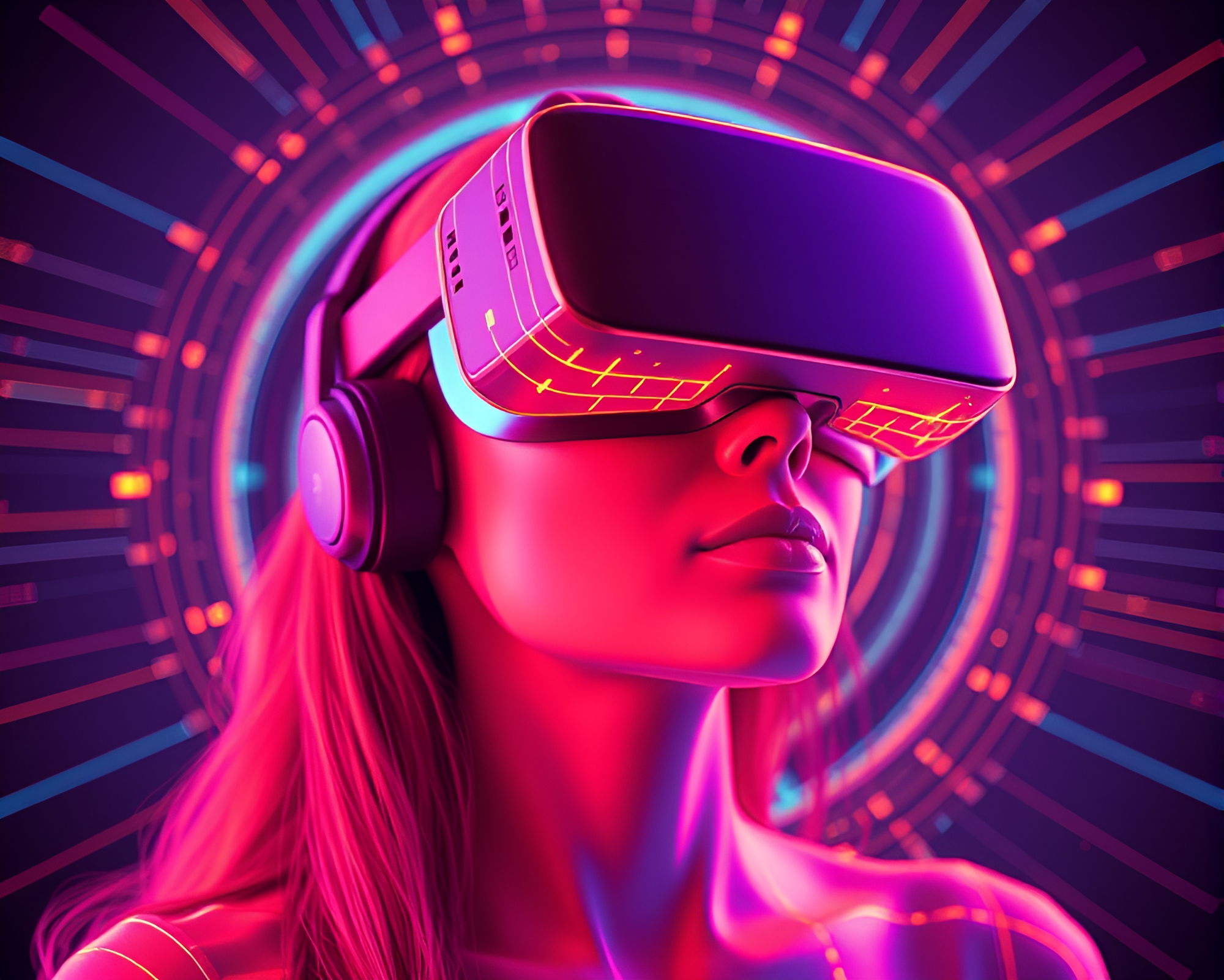 Futuristic Virtual Reality Hub with Scan Lines – free AI stock image