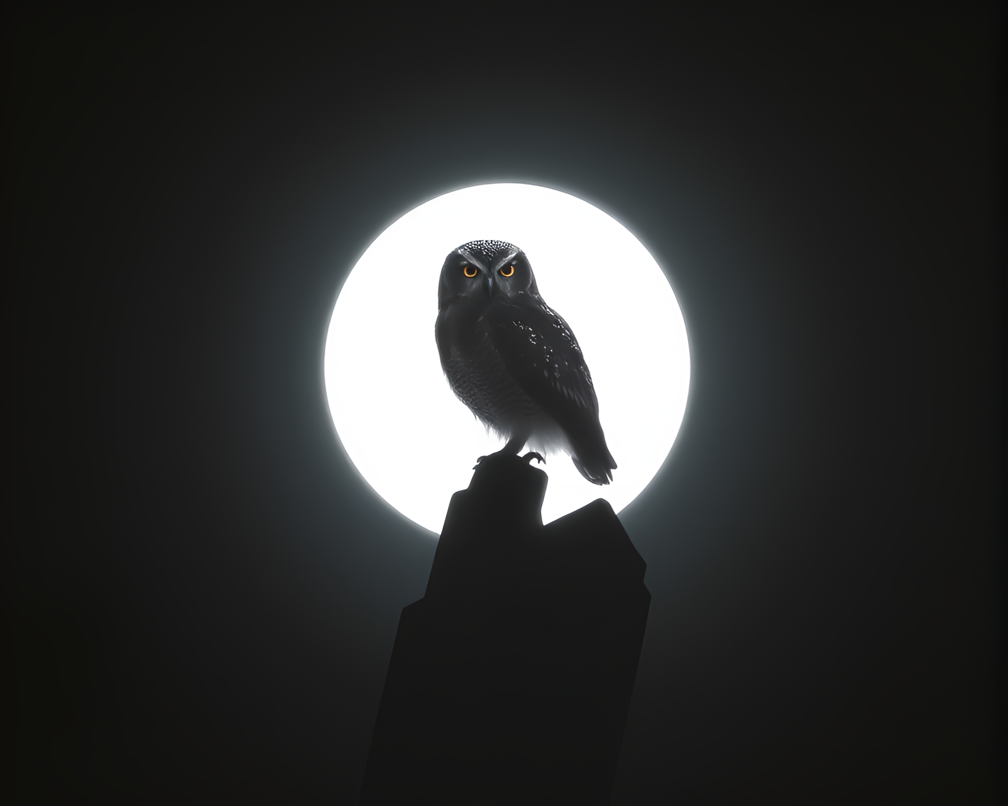 Snowy Owl Eclipse Shadow Stencil Art – free AI stock image