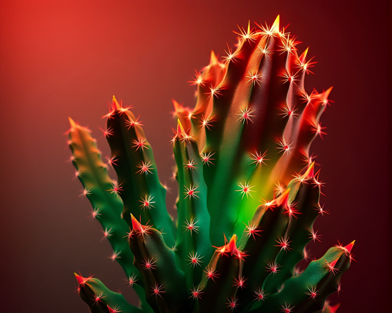 High-poly 3D render of a Dutch angled neon cactus landscape