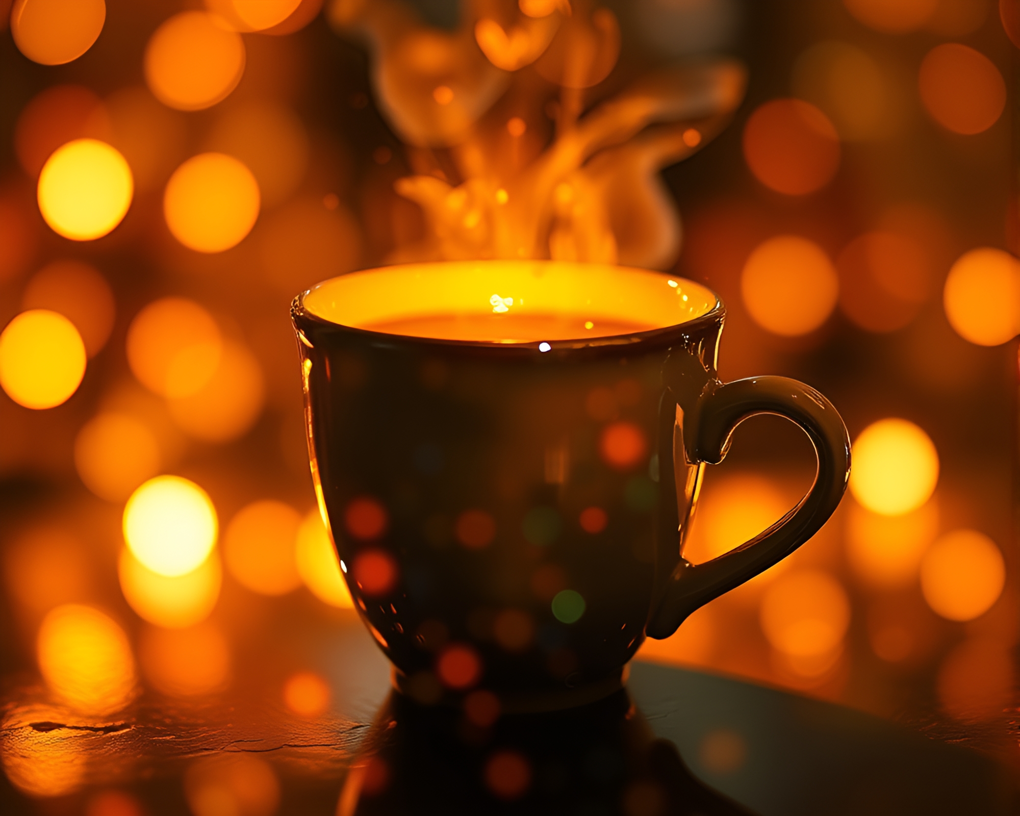 Fractal Glow Coffee Cup with Light Leaks – free AI stock image