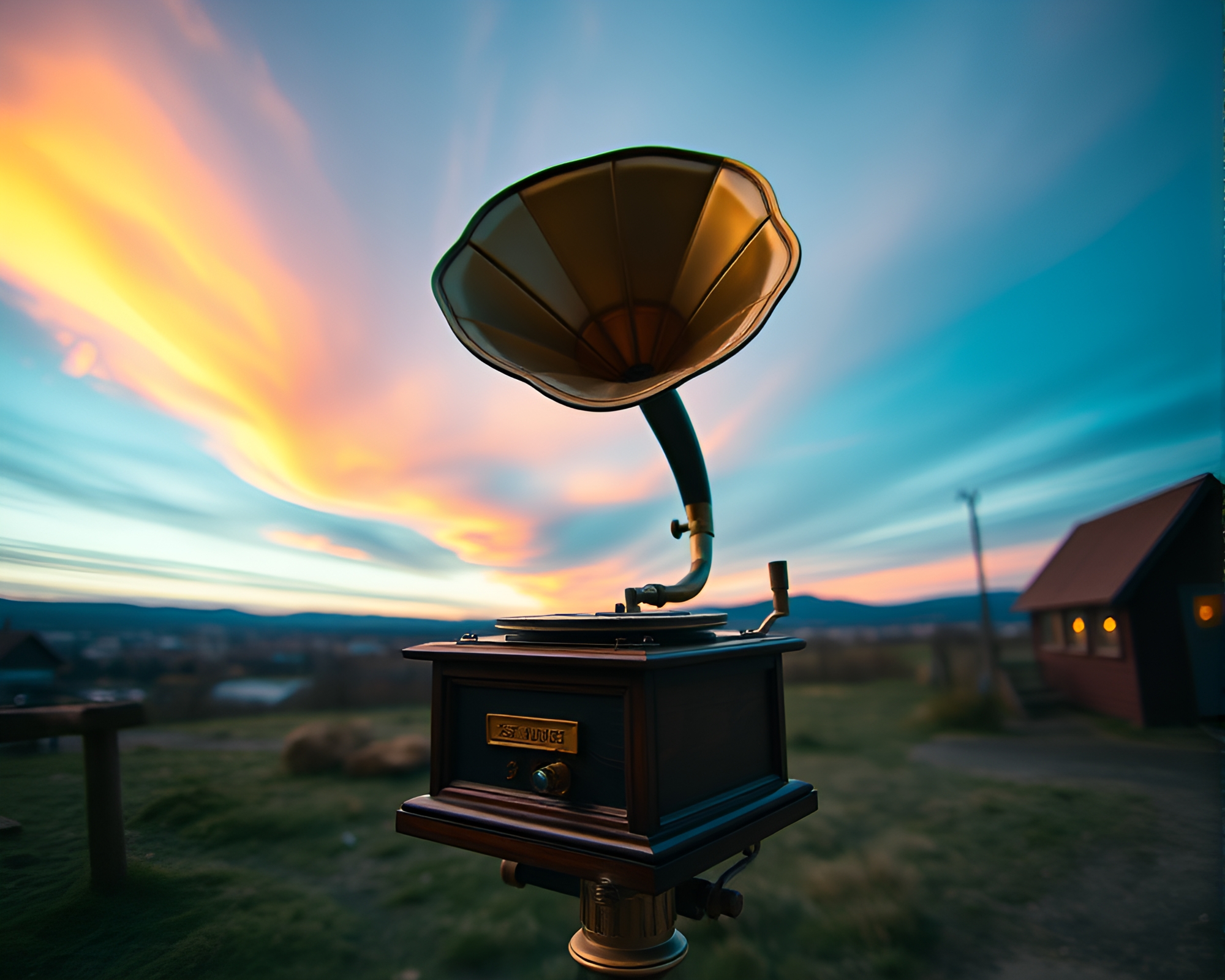 Steampunk Split Focus Gramophone in Polar Twilight – free AI stock image