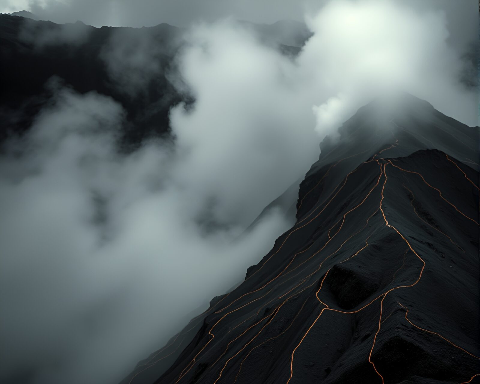 Environmental portrait with ley line theme in volcanic ash hues