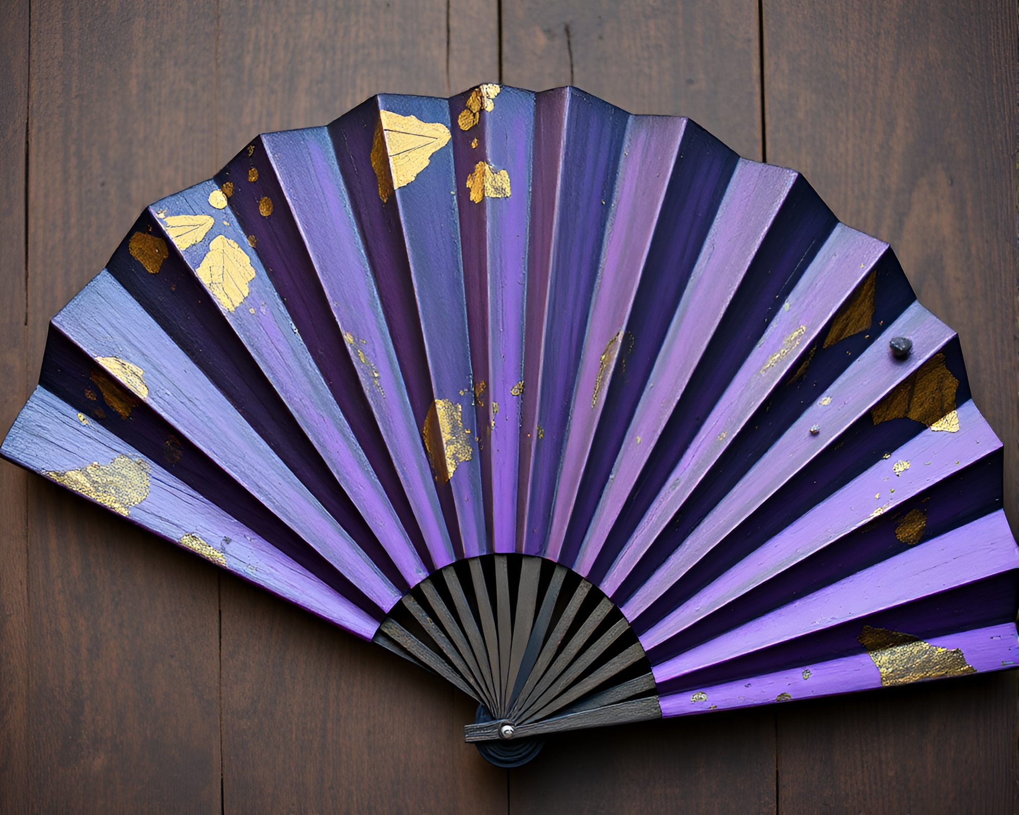 Twilight Purple Hand-Painted Fan with Bronze Patina Accent – free AI stock image